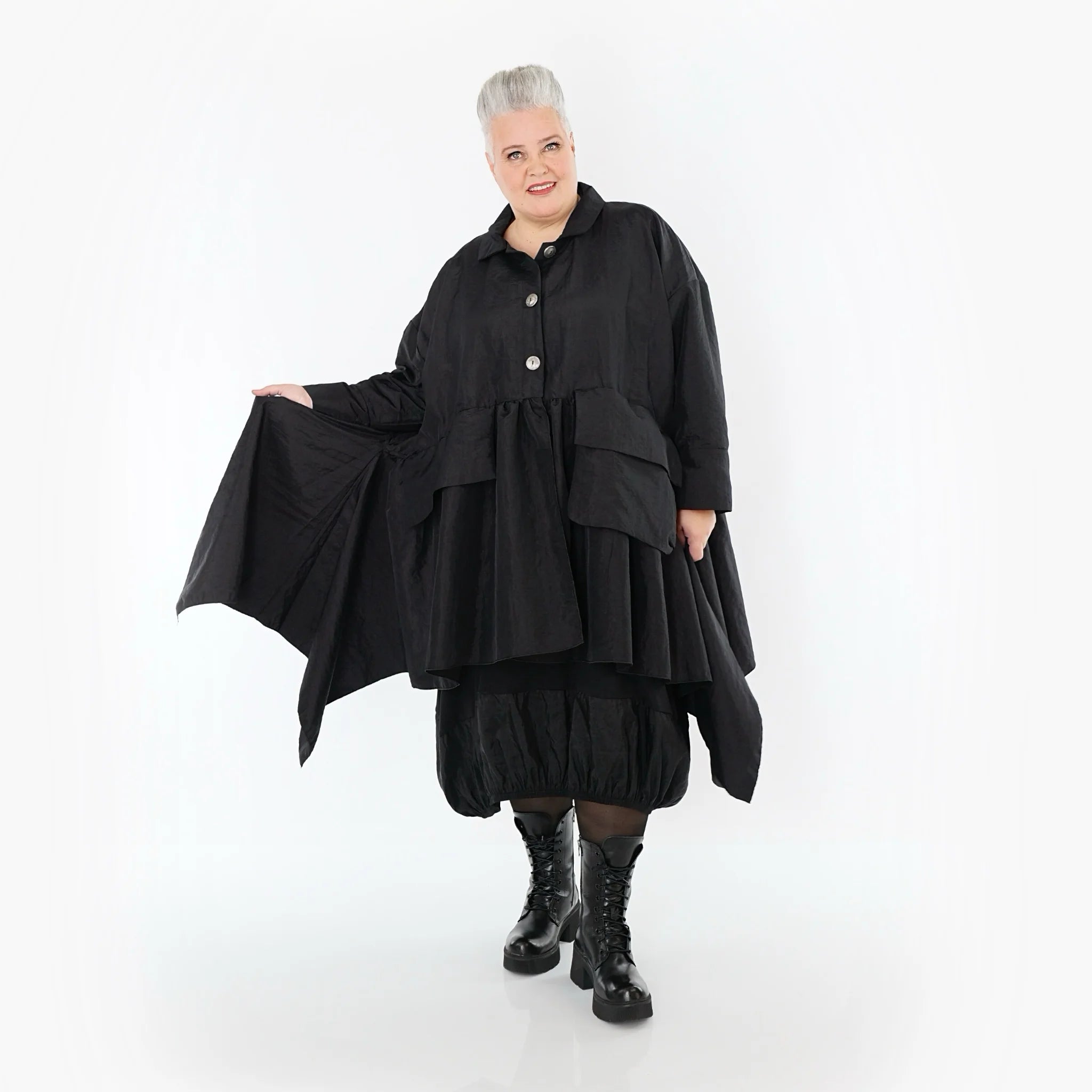  A-Form Jacke von AKH Premium aus Viskose, P107147, Schwarz, Ausgefallen, Zeitlos, Schick