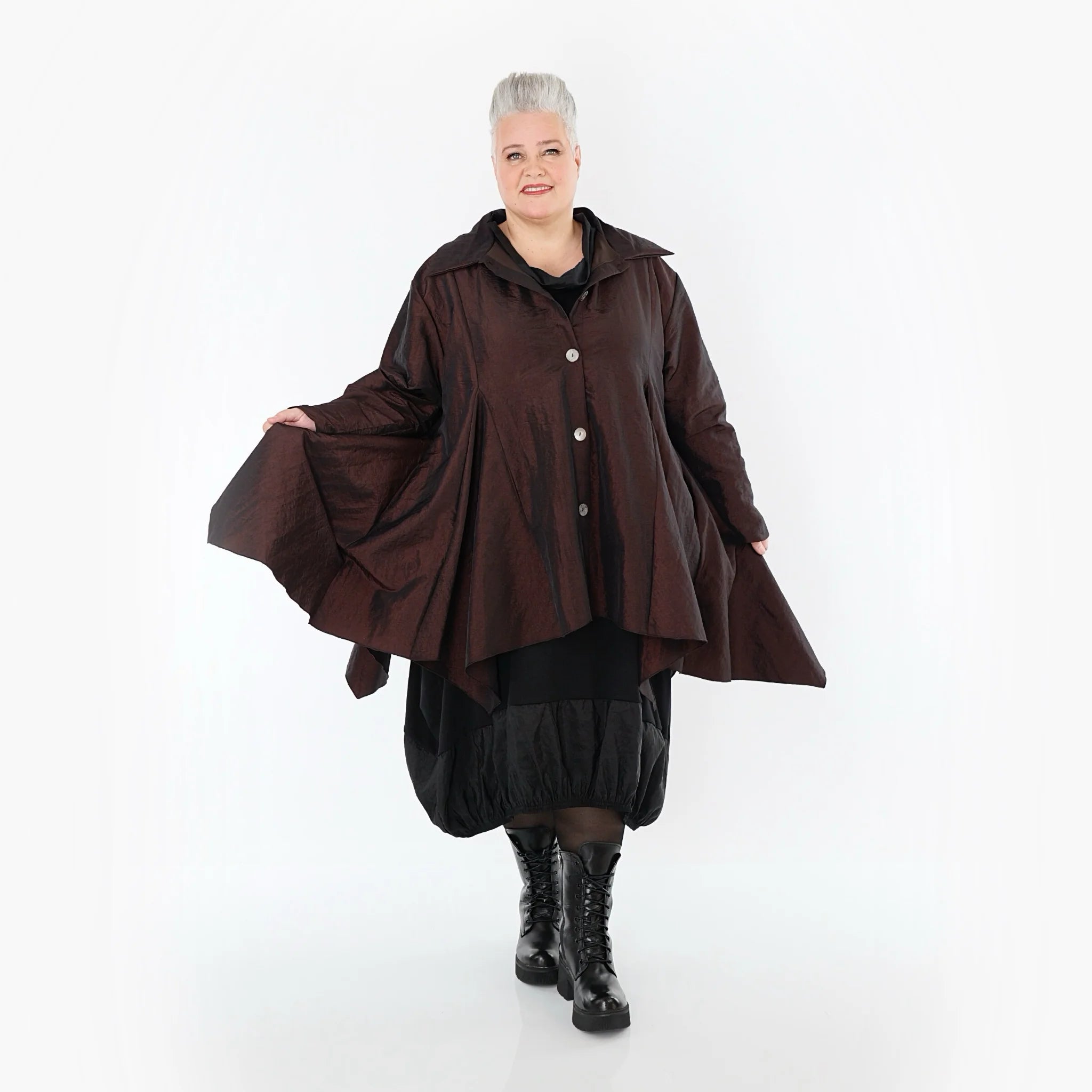  AKH Premium Jacke in Glocken-Form, aus Viskose, P107148, Braun, Ausgefallen, Zeitlos