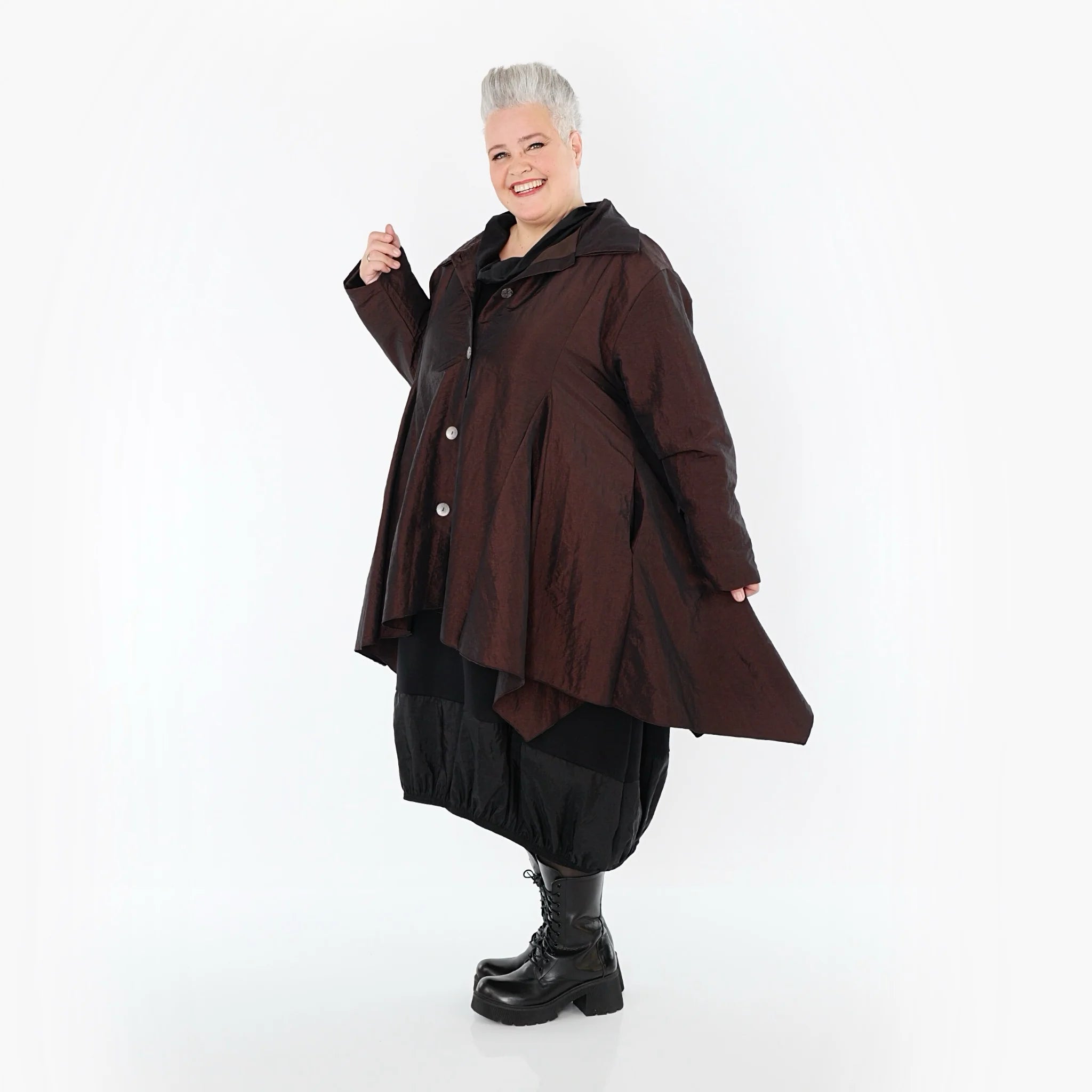  AKH Premium Jacke in Glocken-Form, aus Viskose, P107148, Braun, Ausgefallen, Zeitlos