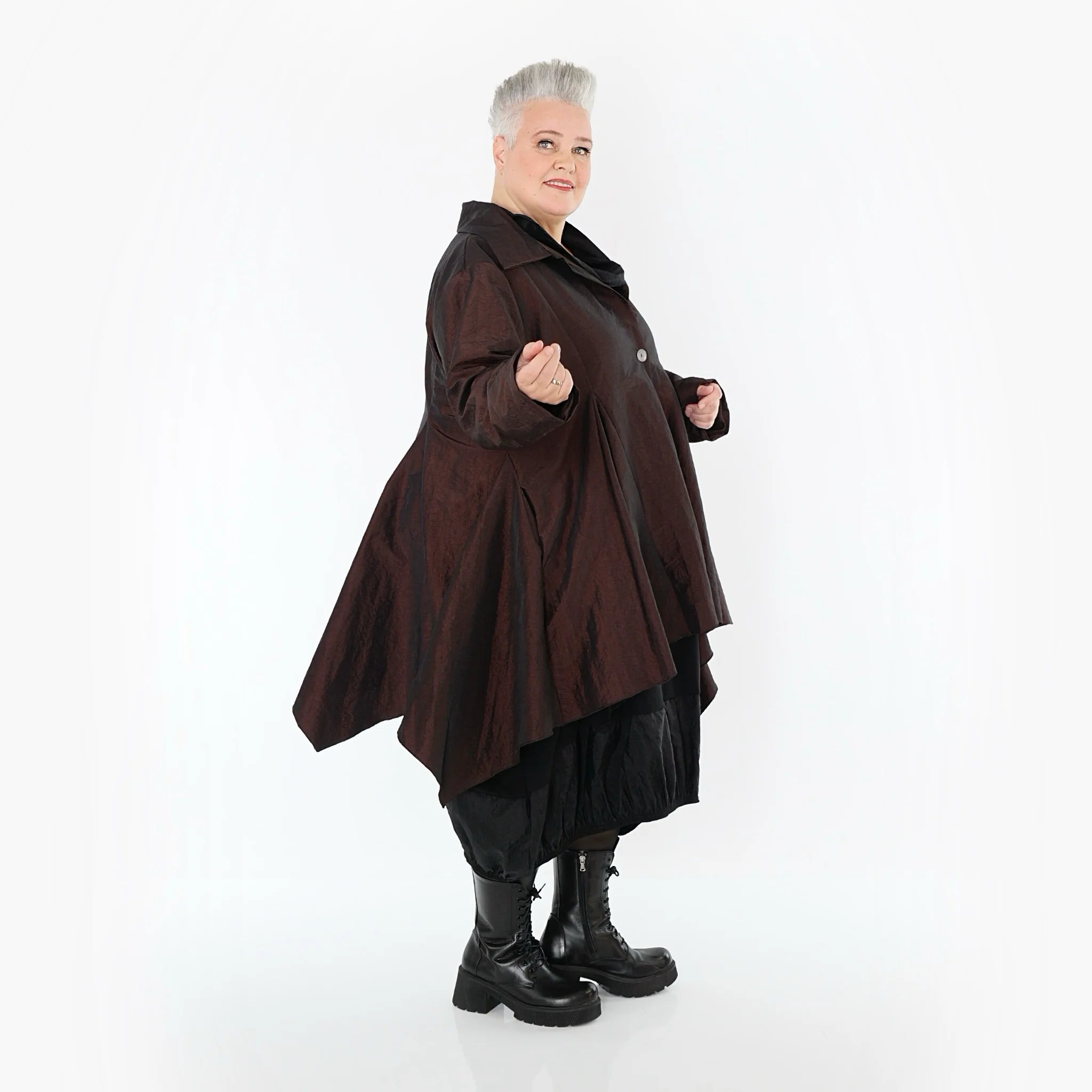  AKH Premium Jacke in Glocken-Form, aus Viskose, P107148, Braun, Ausgefallen, Zeitlos