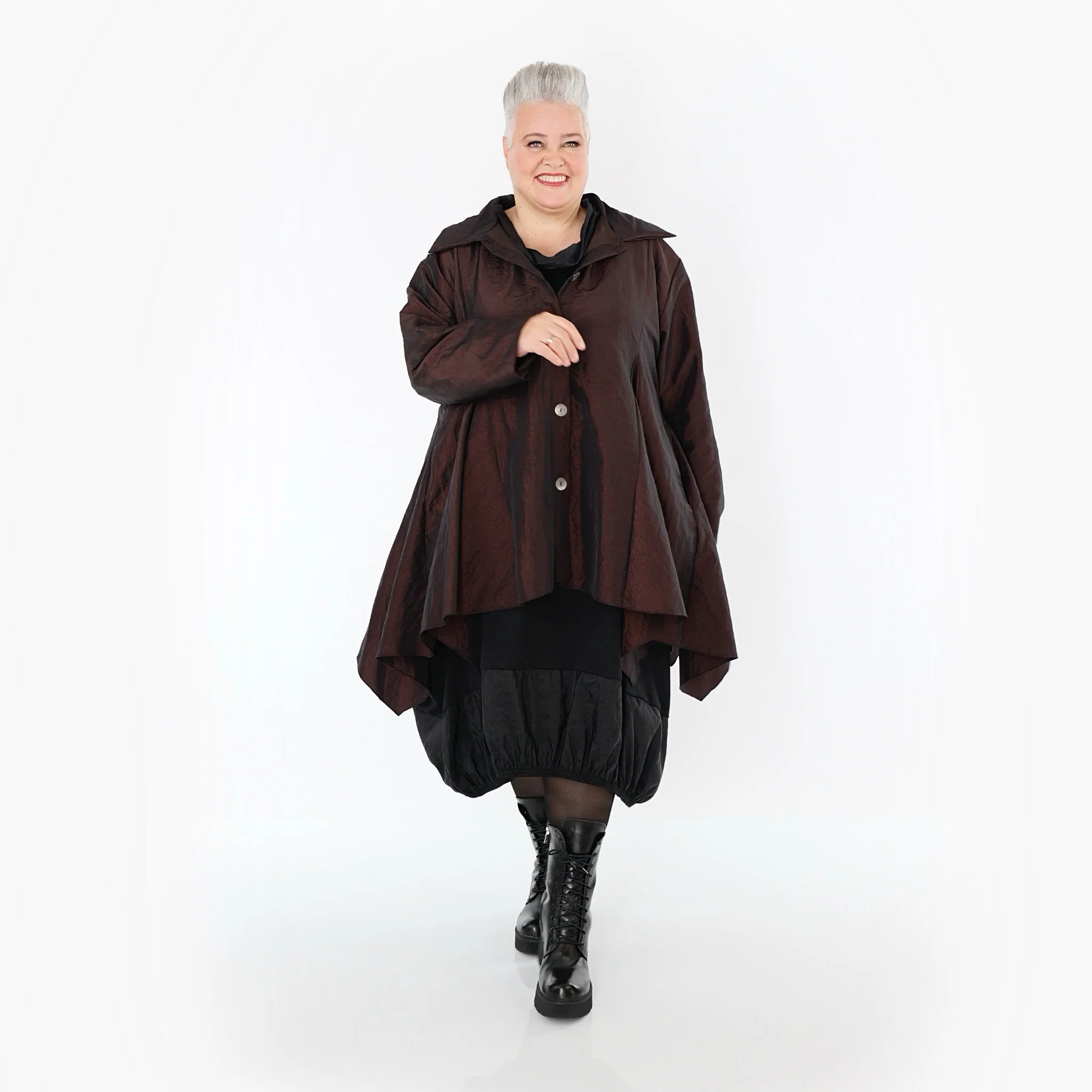  AKH Premium Jacke in Glocken-Form, aus Viskose, P107148, Braun, Ausgefallen, Zeitlos