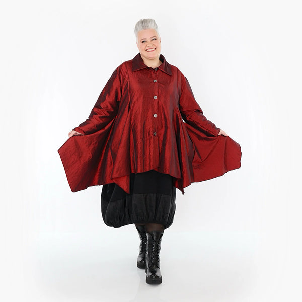 AKH Premium Jacke in Glocken-Form, aus Viskose, P107148, Dunkelrot, Ausgefallen, Zeitlos