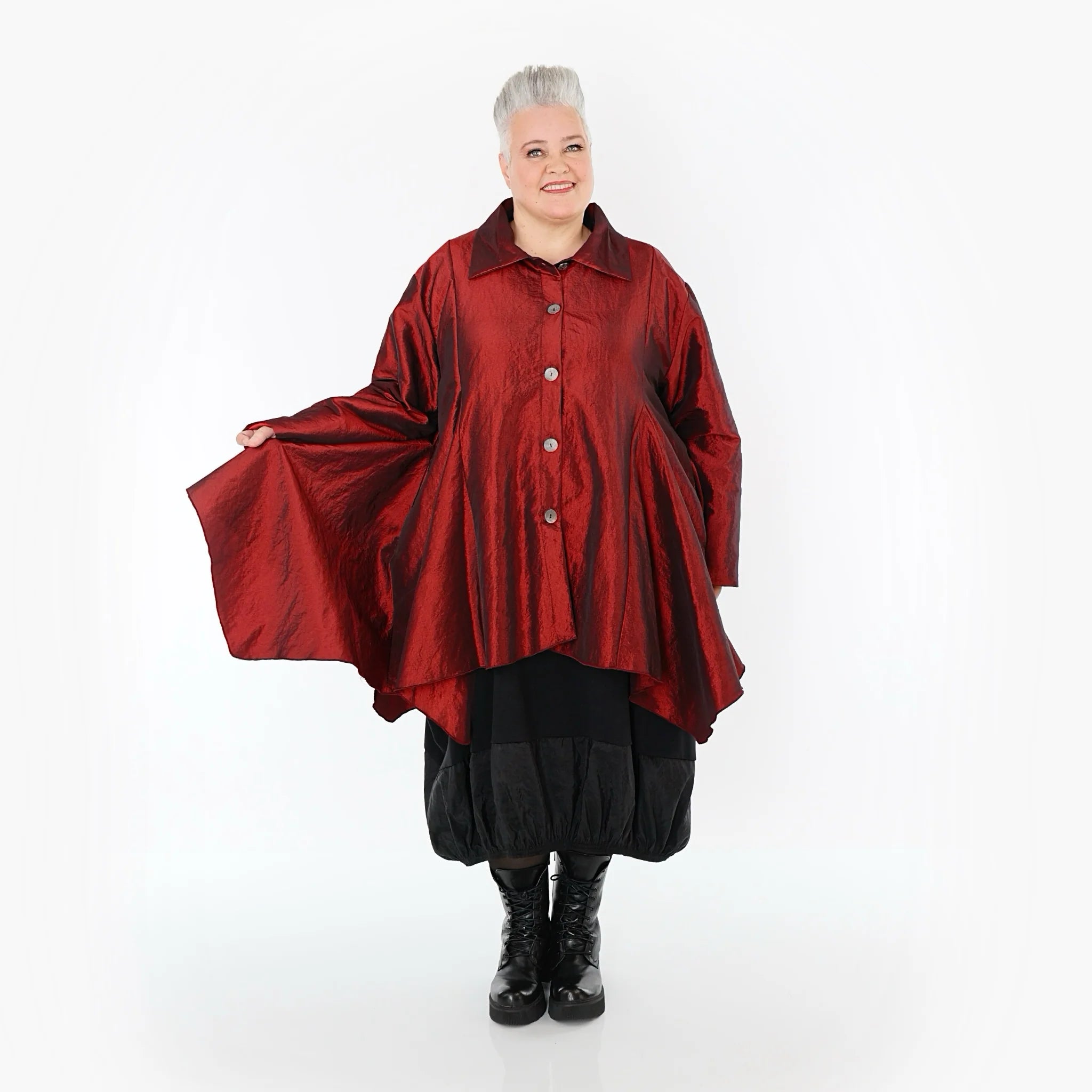 AKH Premium Jacke in Glocken-Form, aus Viskose, P107148, Dunkelrot, Ausgefallen, Zeitlos