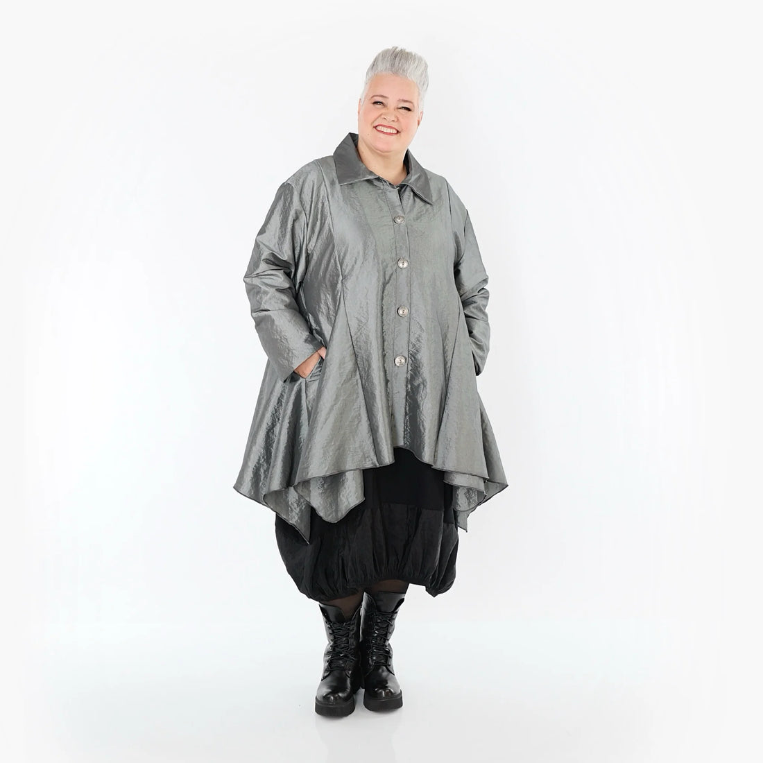  AKH Premium Jacke in Glocken-Form, aus Viskose, P107148, Grau, Ausgefallen, Zeitlos