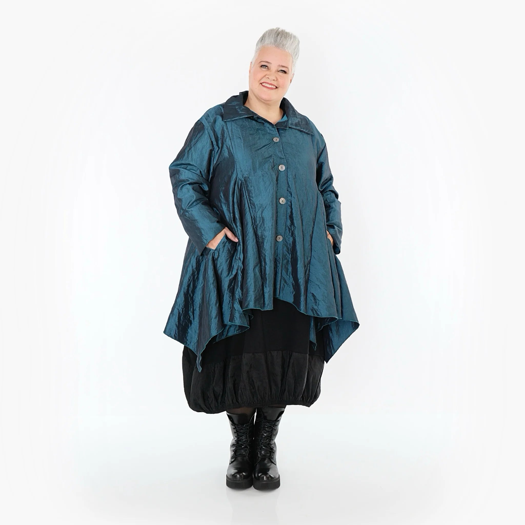  AKH Premium Jacke in Glocken-Form, aus Viskose, P107148, Petrol, Ausgefallen, Zeitlos