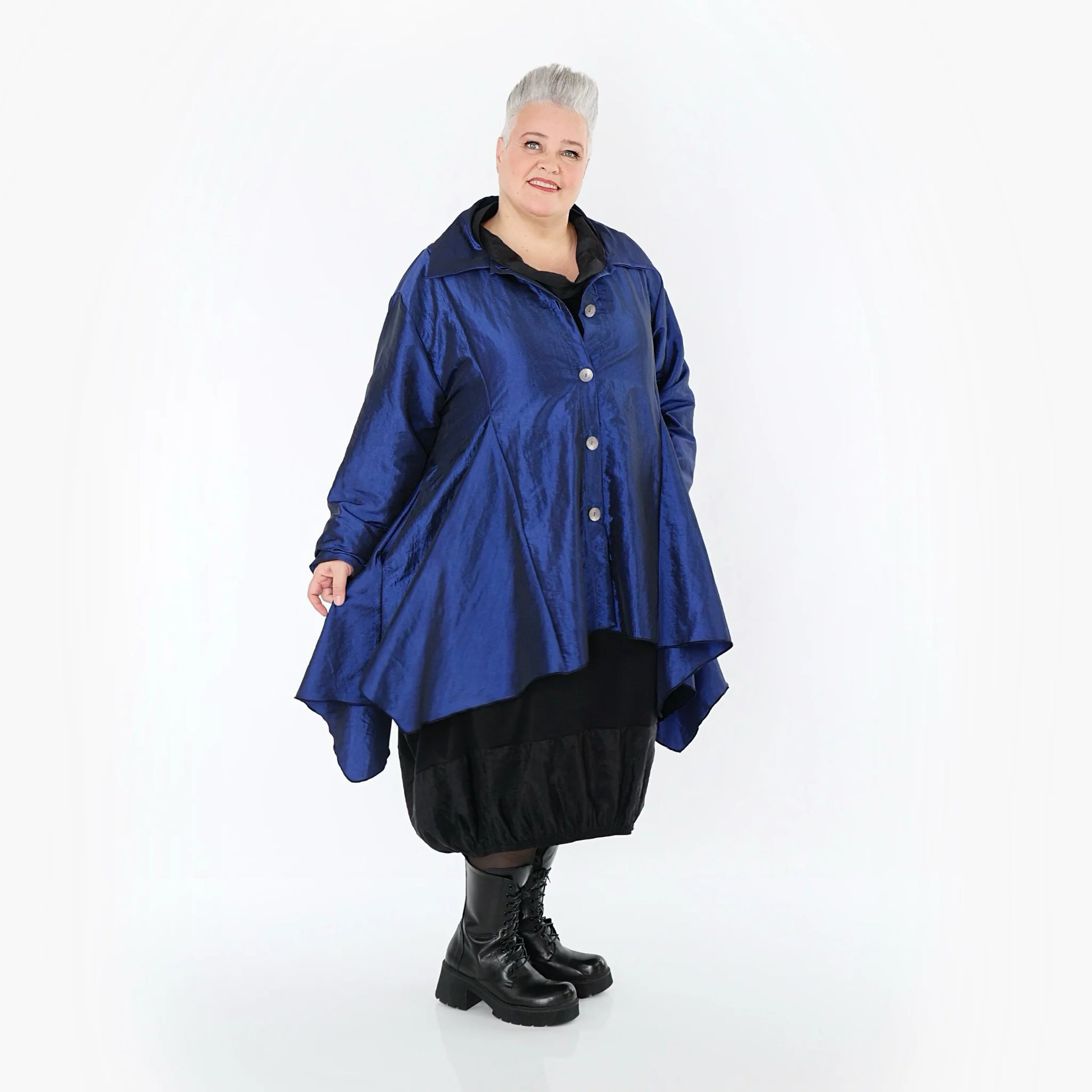  AKH Premium Jacke in Glocken-Form, aus Viskose, P107148, Royalblau, Ausgefallen, Zeitlos