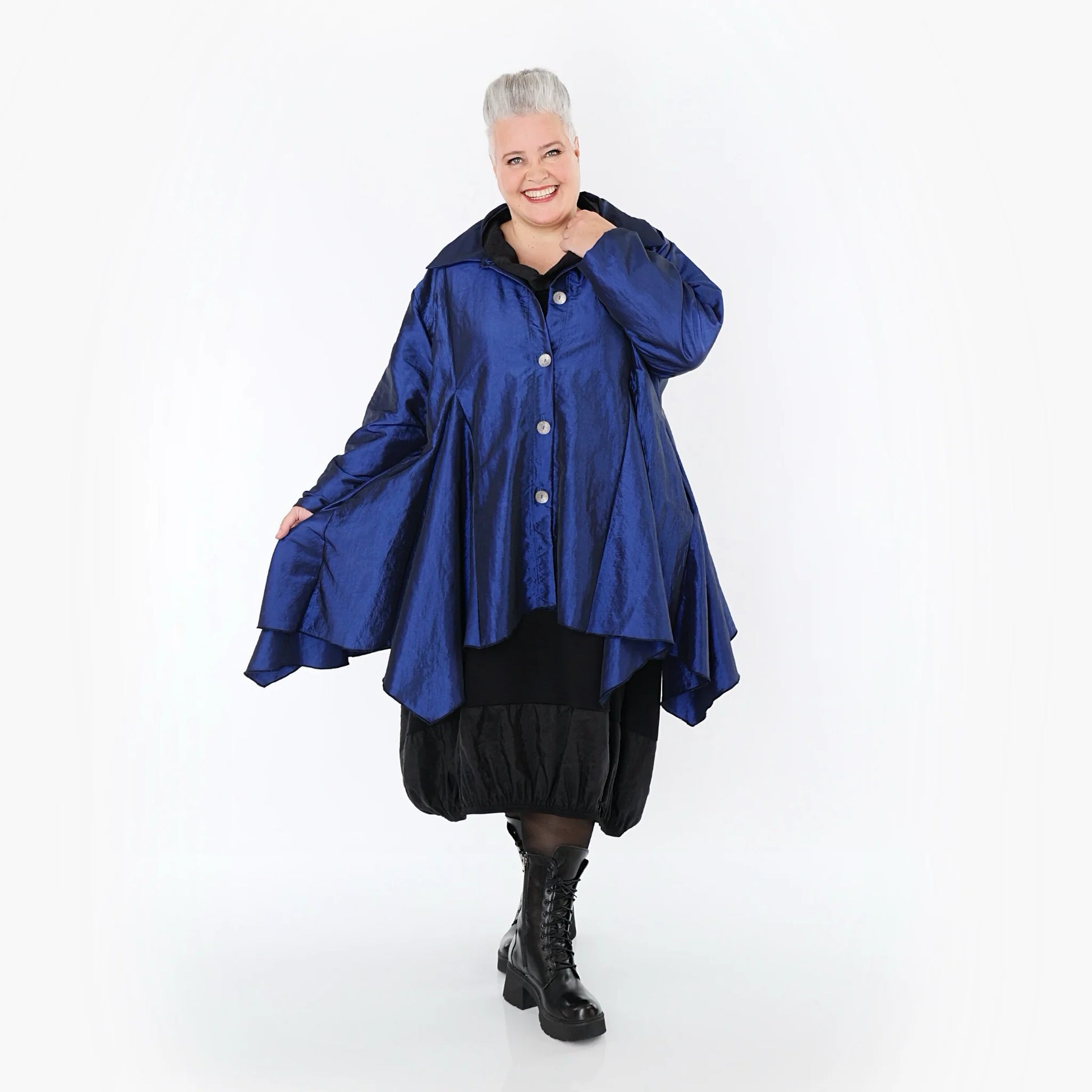  AKH Premium Jacke in Glocken-Form, aus Viskose, P107148, Royalblau, Ausgefallen, Zeitlos