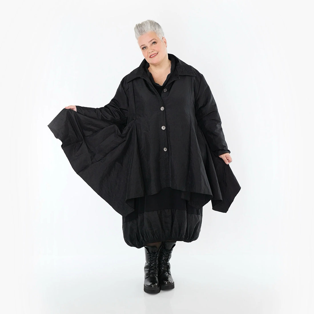  AKH Premium Jacke in Glocken-Form, aus Viskose, P107148, Schwarz, Ausgefallen, Zeitlos