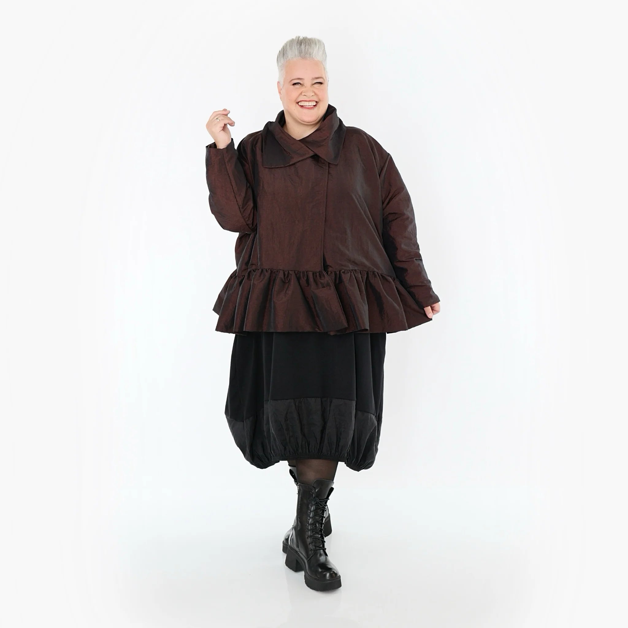  A-Form Jacke von AKH Premium aus Viskose, P107166, Braun, Ausgefallen, Zeitlos, Schick