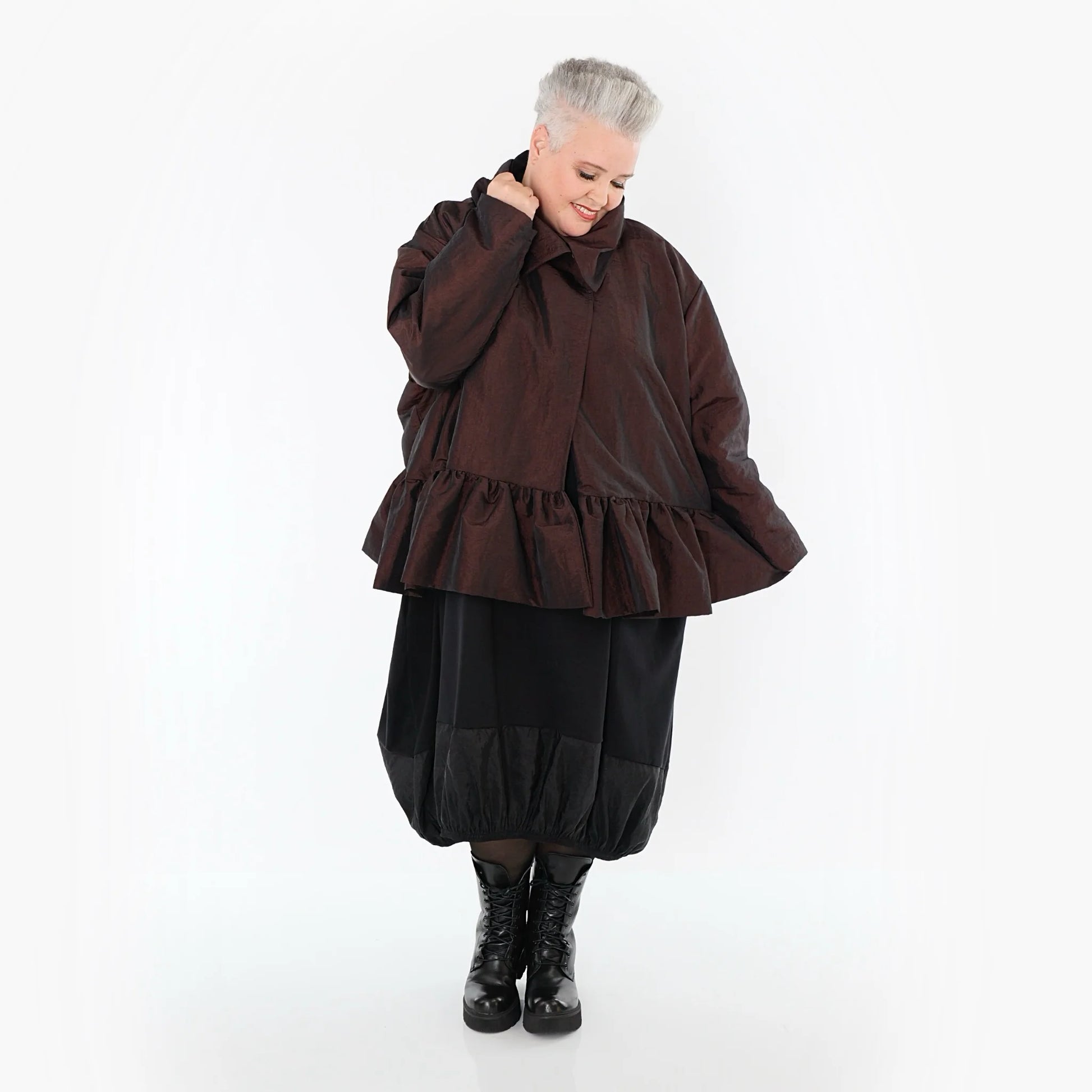  A-Form Jacke von AKH Premium aus Viskose, P107166, Braun, Ausgefallen, Zeitlos, Schick