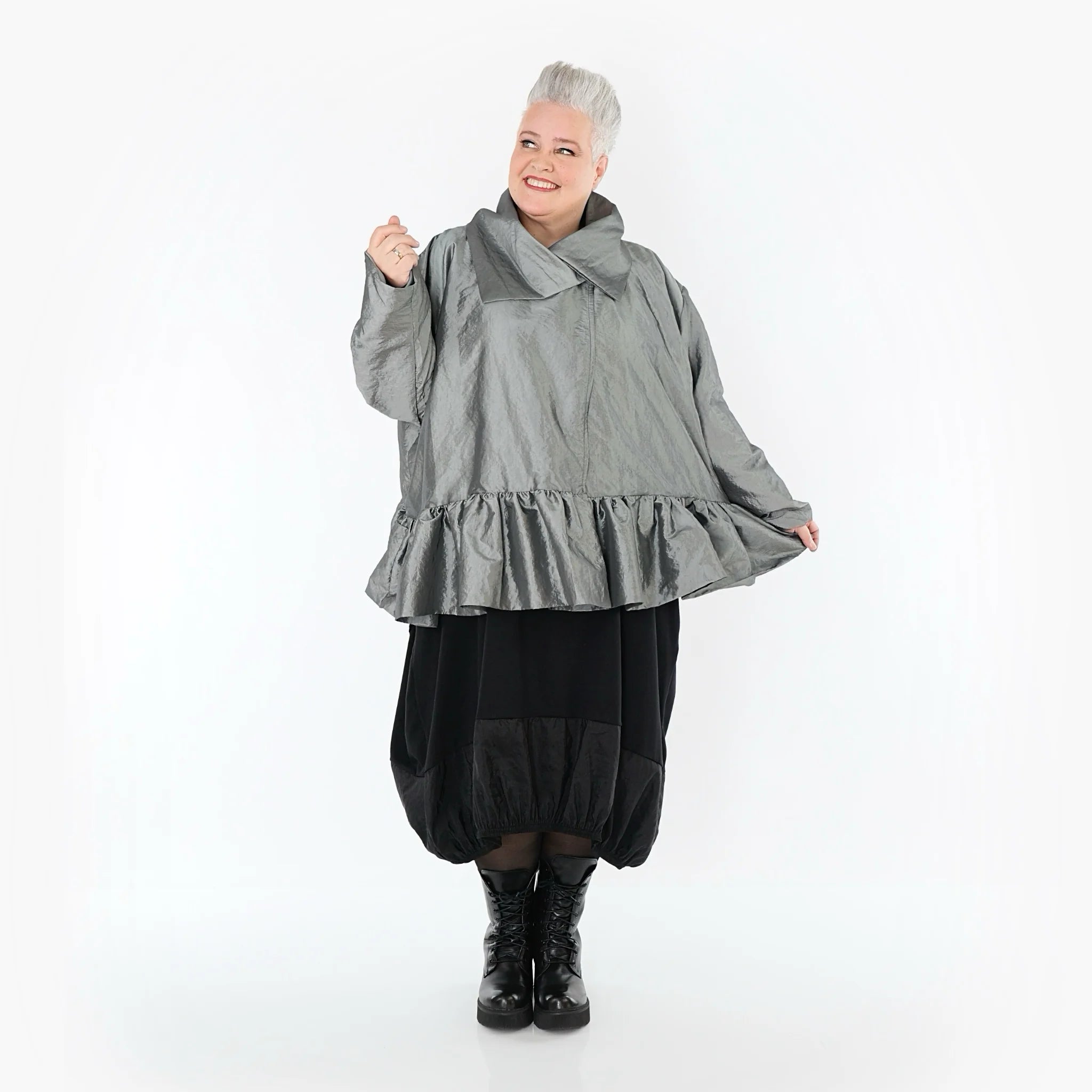  A-Form Jacke von AKH Premium aus Viskose, P107166, Grau, Ausgefallen, Zeitlos, Schick