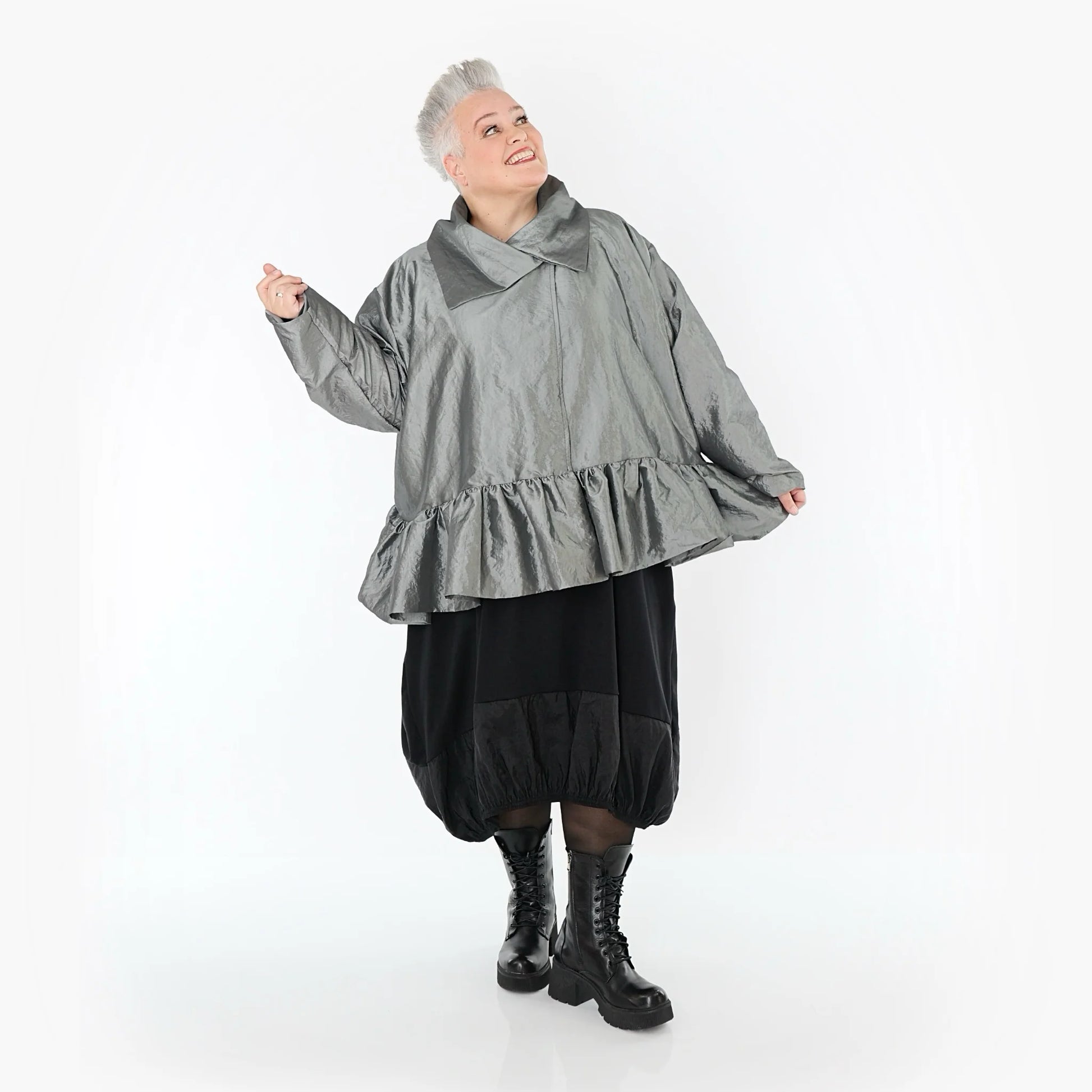  A-Form Jacke von AKH Premium aus Viskose, P107166, Grau, Ausgefallen, Zeitlos, Schick