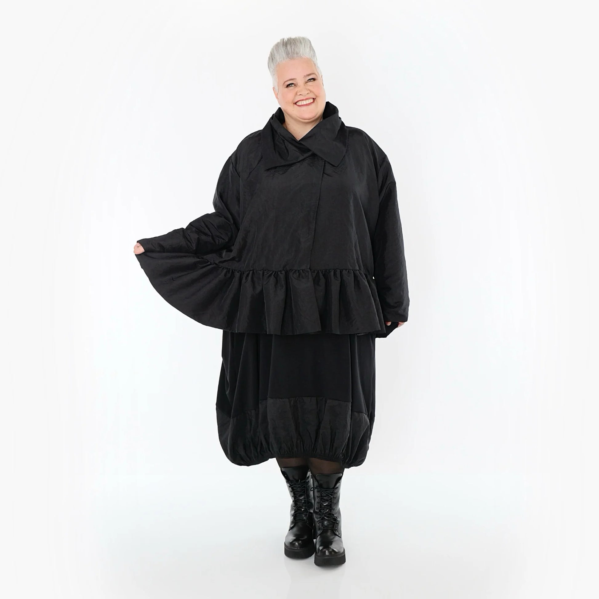  A-Form Jacke von AKH Premium aus Viskose, P107166, Schwarz, Ausgefallen, Zeitlos, Schick