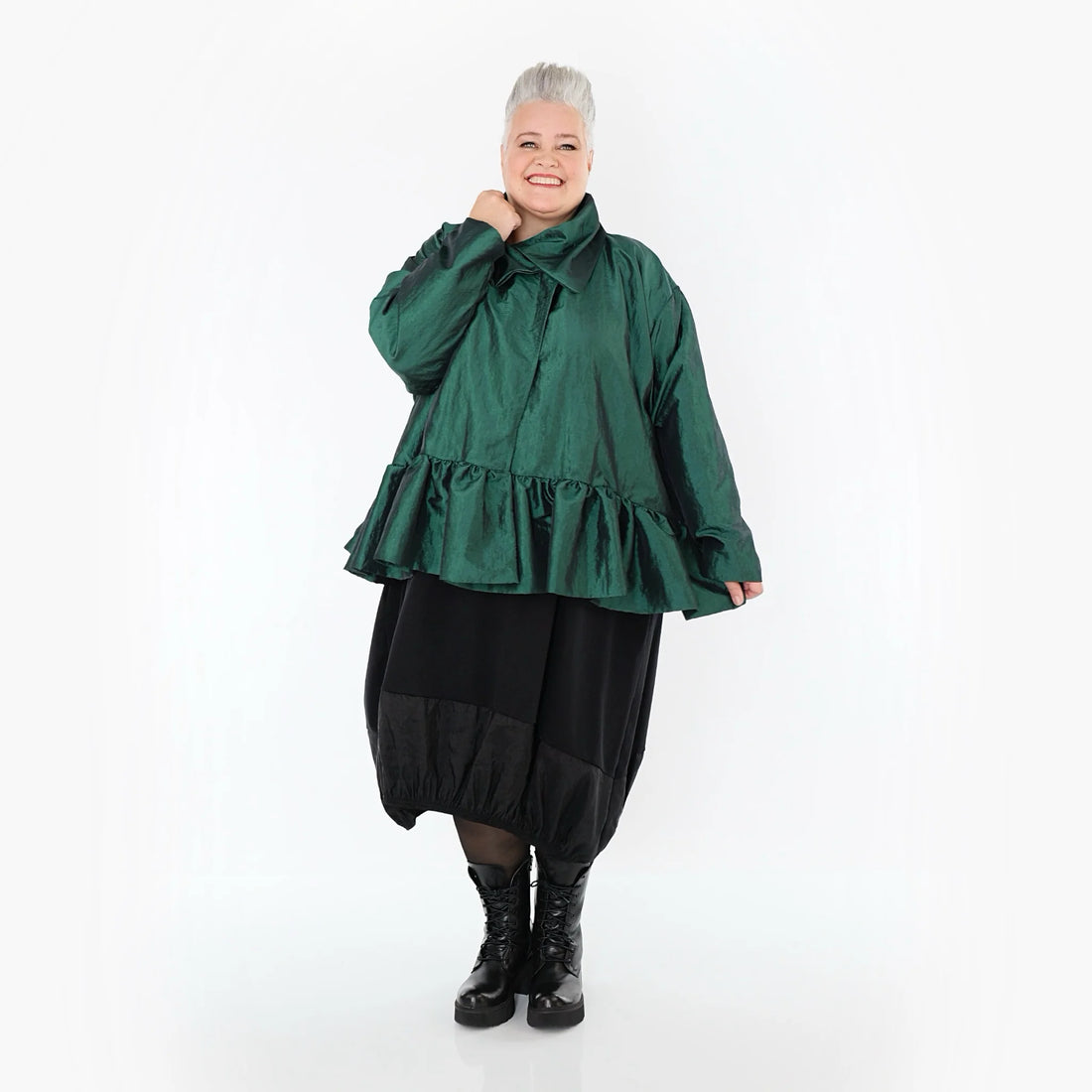  A-Form Jacke von AKH Premium aus Viskose, P107166, Smaragd, Ausgefallen, Zeitlos, Schick