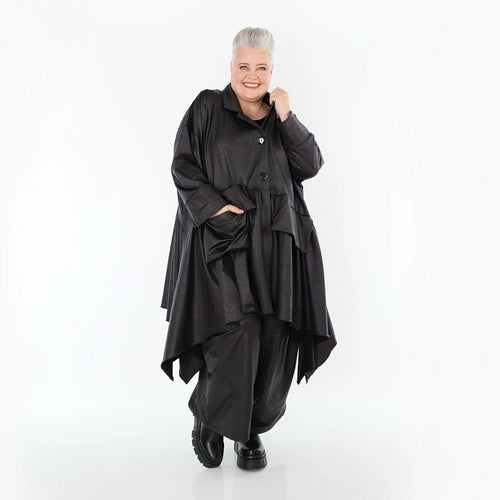  A-Form Jacke von AKH Premium aus Materialmix, P1027.7147, Schwarz, Ausgefallen, Zeitlos