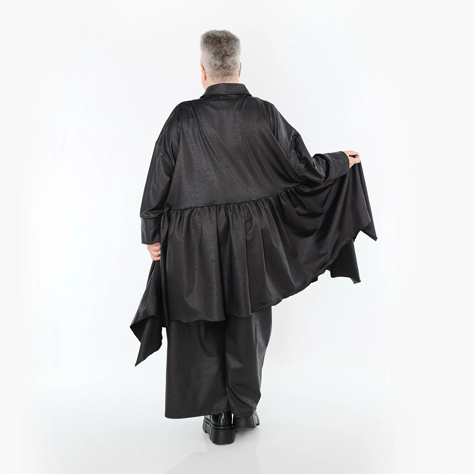  A-Form Jacke von AKH Premium aus Materialmix, P1027.7147, Schwarz, Ausgefallen, Zeitlos