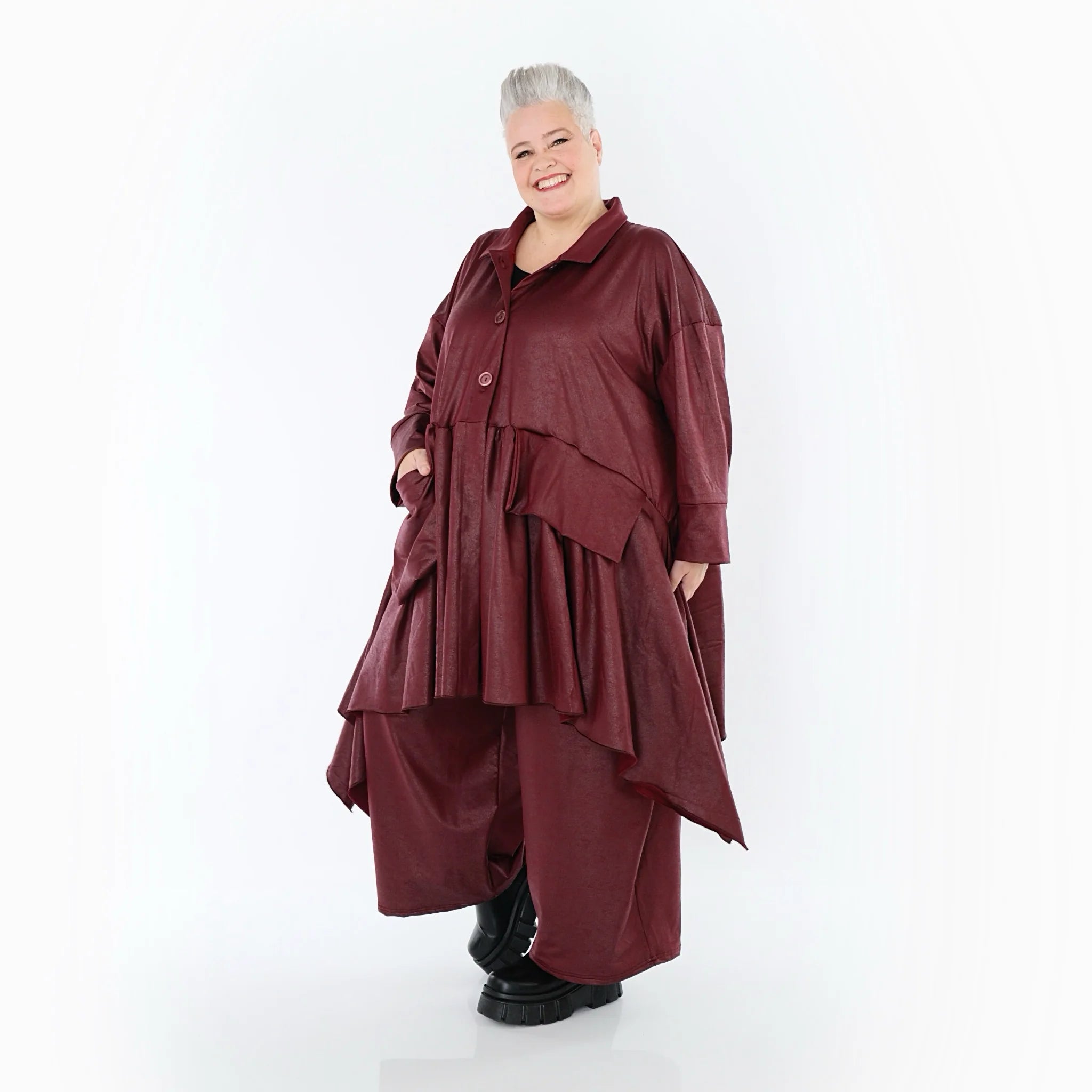  A-Form Jacke von AKH Premium aus Materialmix, P1027.7147, Weinrot, Ausgefallen, Zeitlos