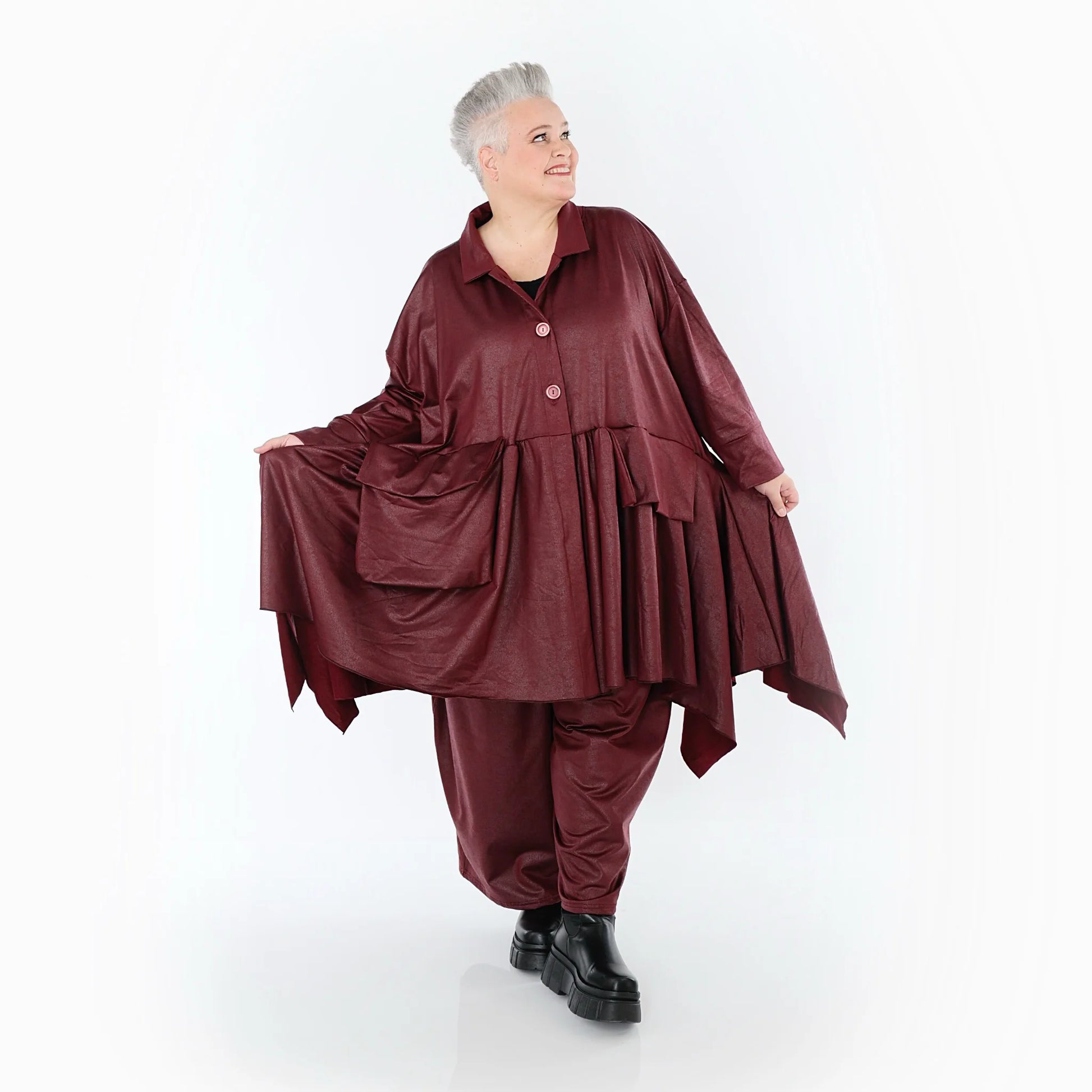  A-Form Jacke von AKH Premium aus Materialmix, P1027.7147, Weinrot, Ausgefallen, Zeitlos