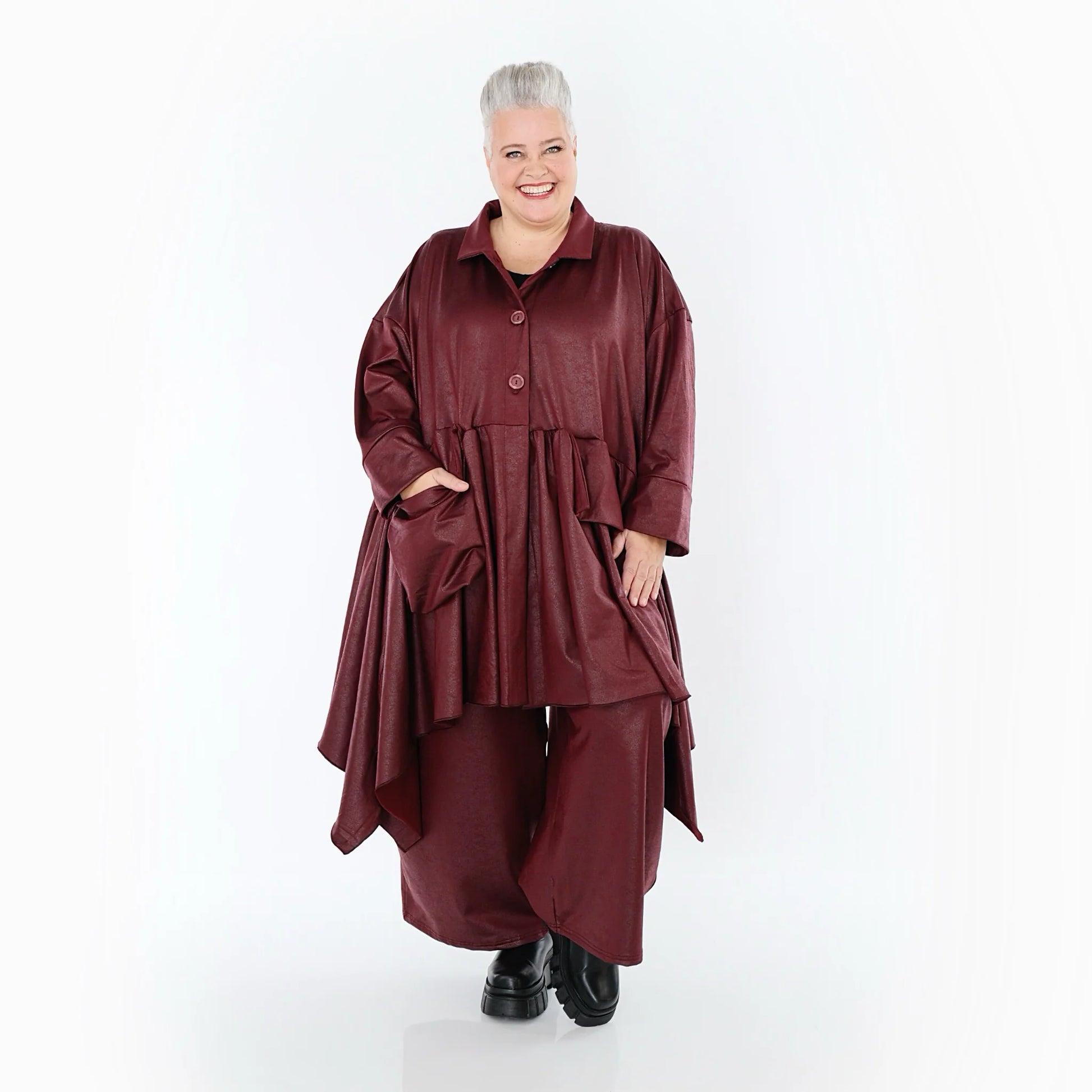  A-Form Jacke von AKH Premium aus Materialmix, P1027.7147, Weinrot, Ausgefallen, Zeitlos