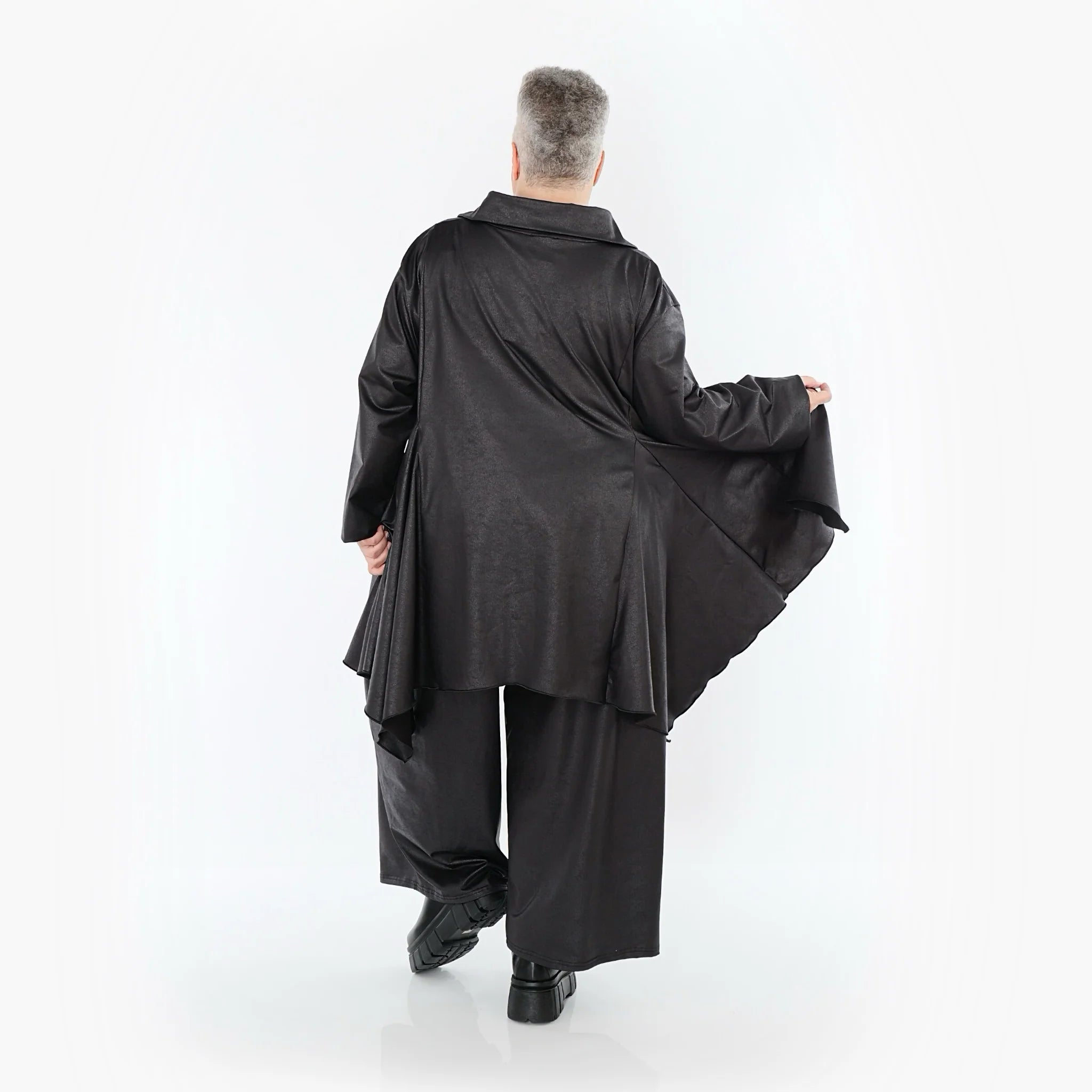  AKH Premium Jacke in Glocken-Form, aus Materialmix, P1027.7148, Schwarz, Ausgefallen