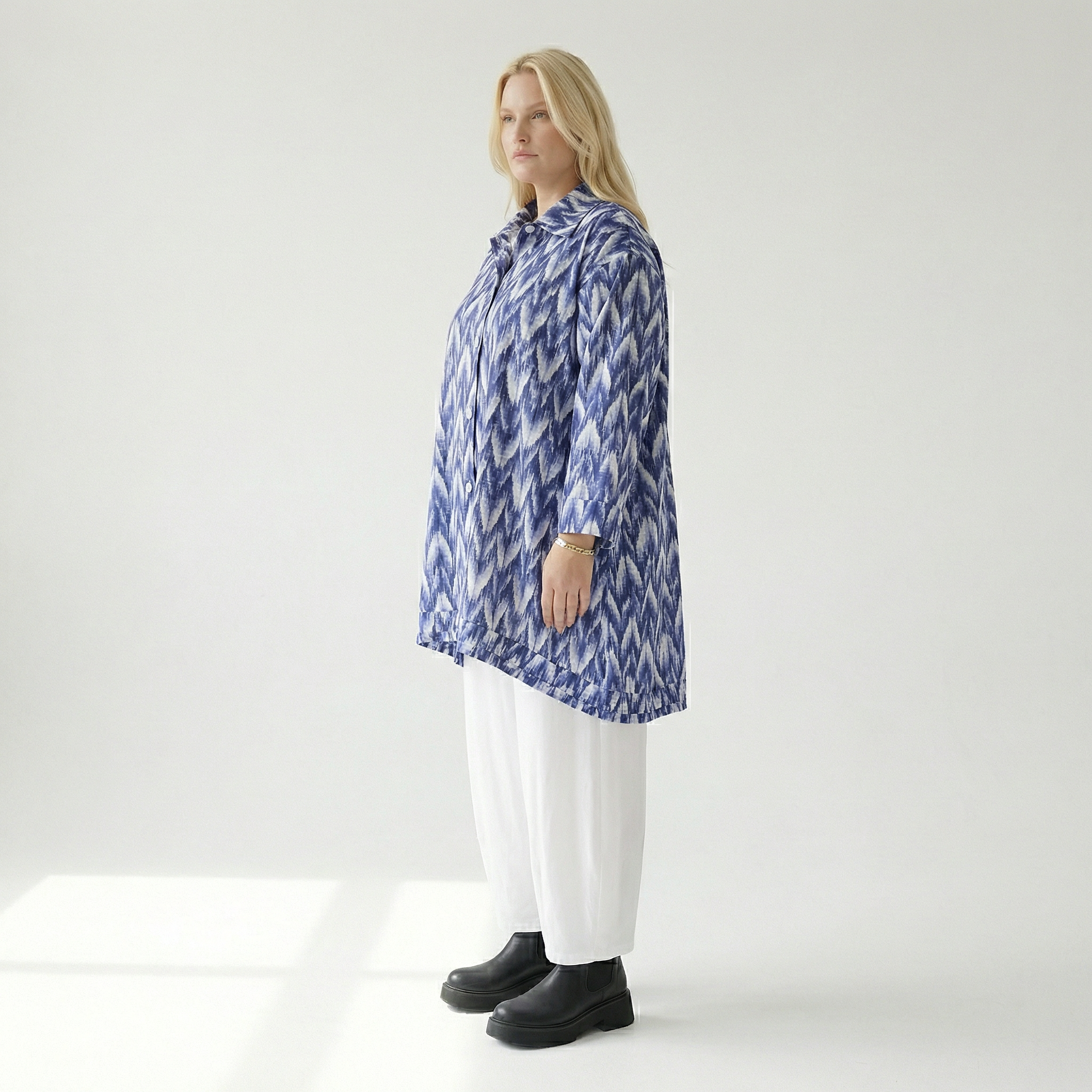  A-Form Bluse von AKH Fashion aus Baumwolle, 1504.07010, Blau/Weiß/Silber, ZickZack, Schick