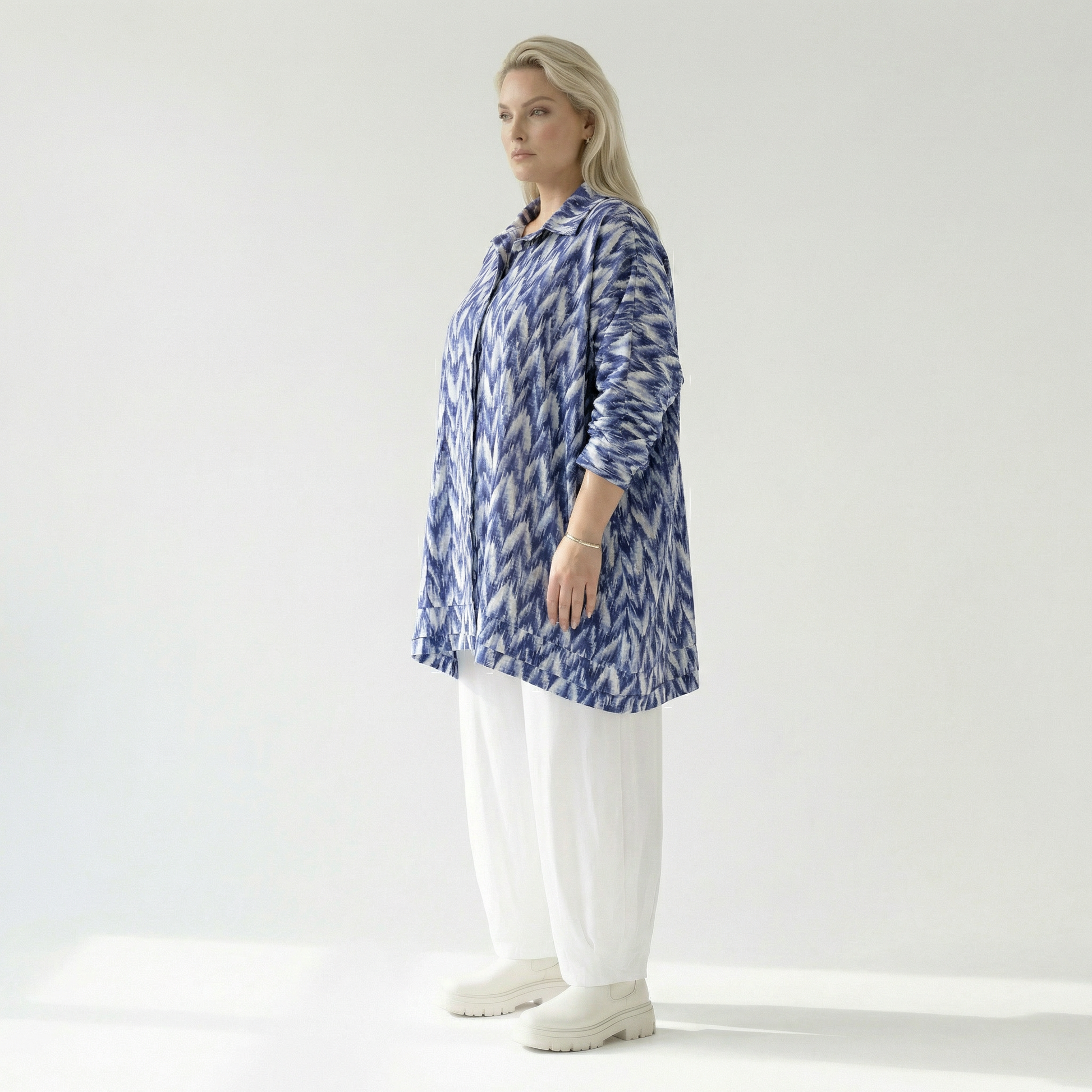  A-Form Bluse von AKH Fashion aus Baumwolle, 1504.07110, Blau/Weiß/Silber, ZickZack, Schick