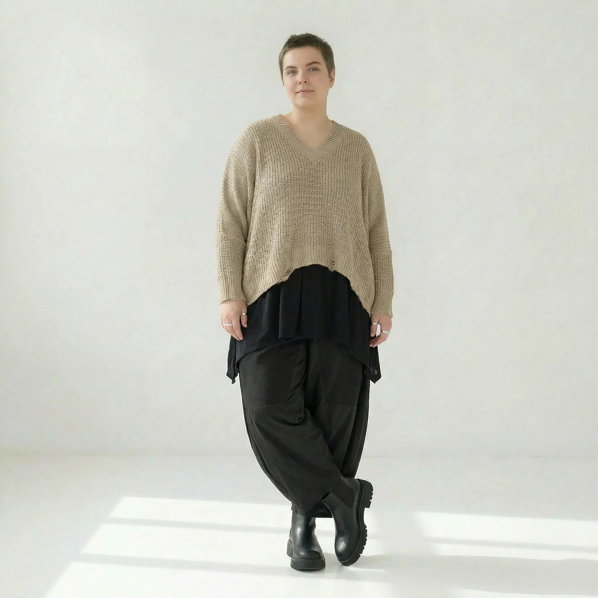  AKH Premium Überwurf in kastiger Form, aus Baumwolle, P1032.2602, Beige, Ausgefallen