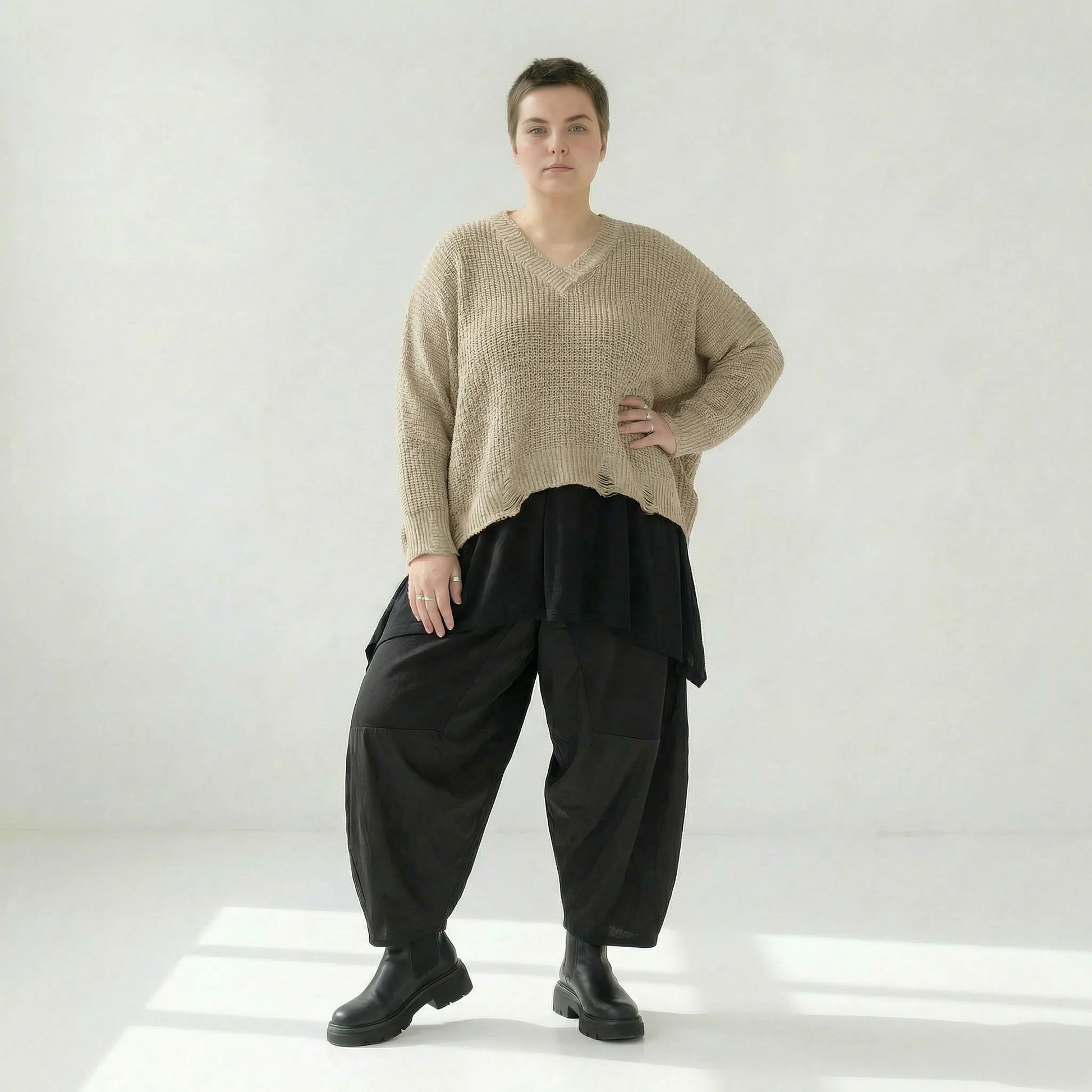  AKH Premium Überwurf in kastiger Form, aus Baumwolle, P1032.2602, Beige, Ausgefallen