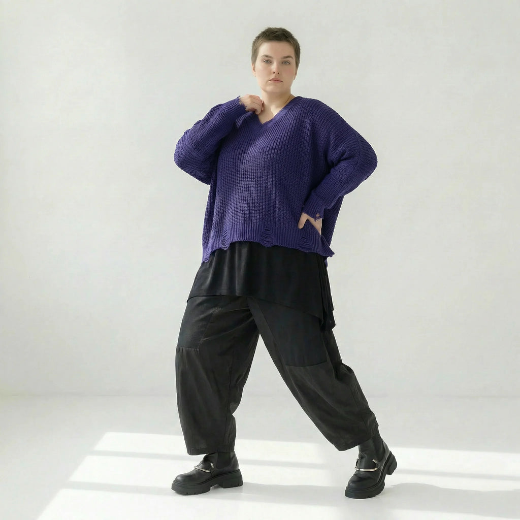  AKH Premium Überwurf in kastiger Form, aus Baumwolle, P1032.2602, Lila, Ausgefallen