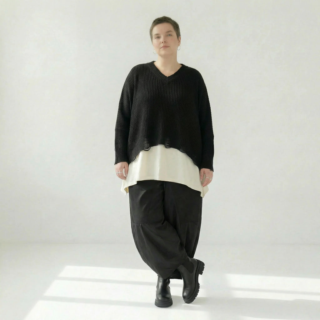  AKH Premium Überwurf in kastiger Form, aus Baumwolle, P1032.2602, Schwarz, Ausgefallen