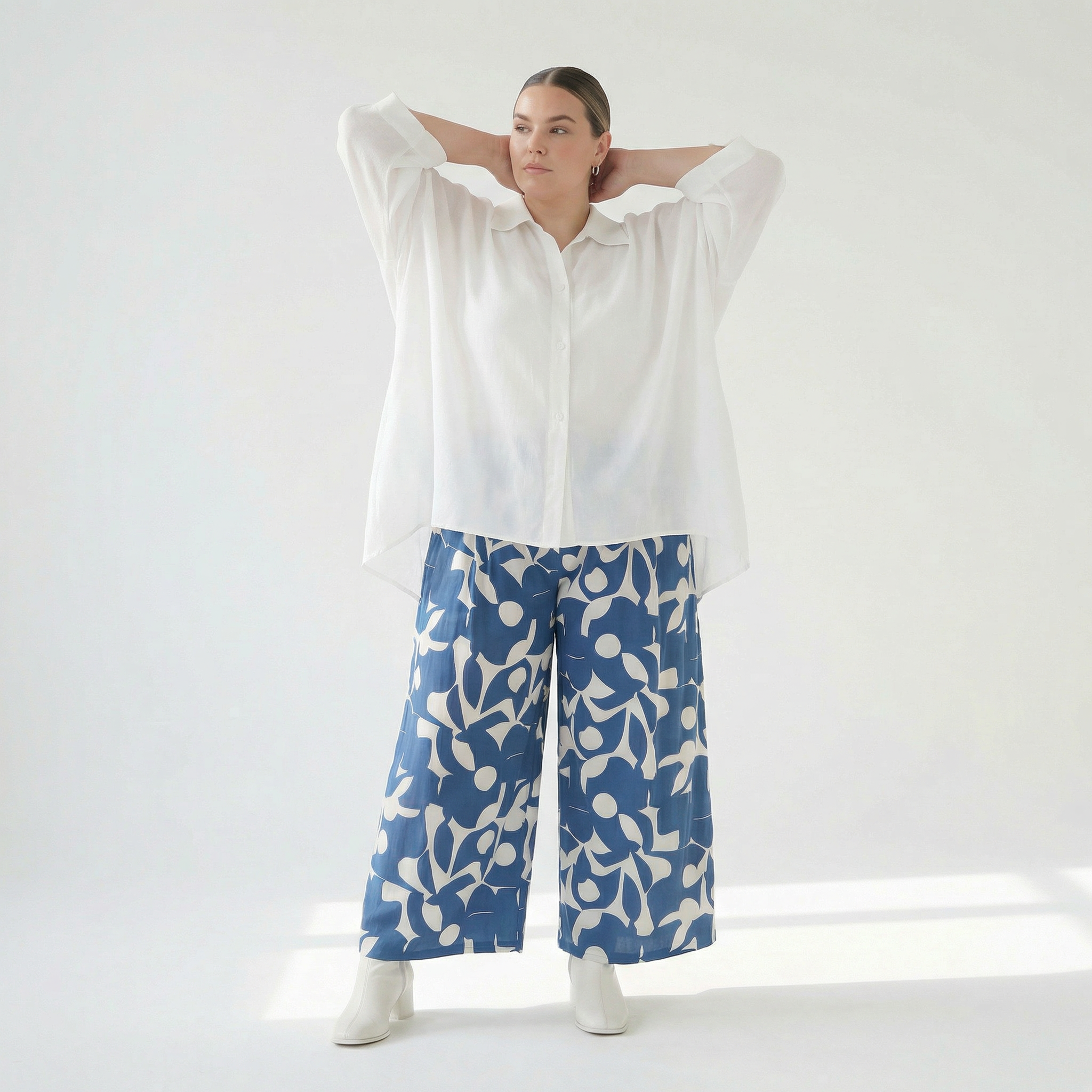  Palazzo Hose von AKH Fashion aus Viskose, 1471.07063, Blau/Weiß, Muster, Ausgefallen