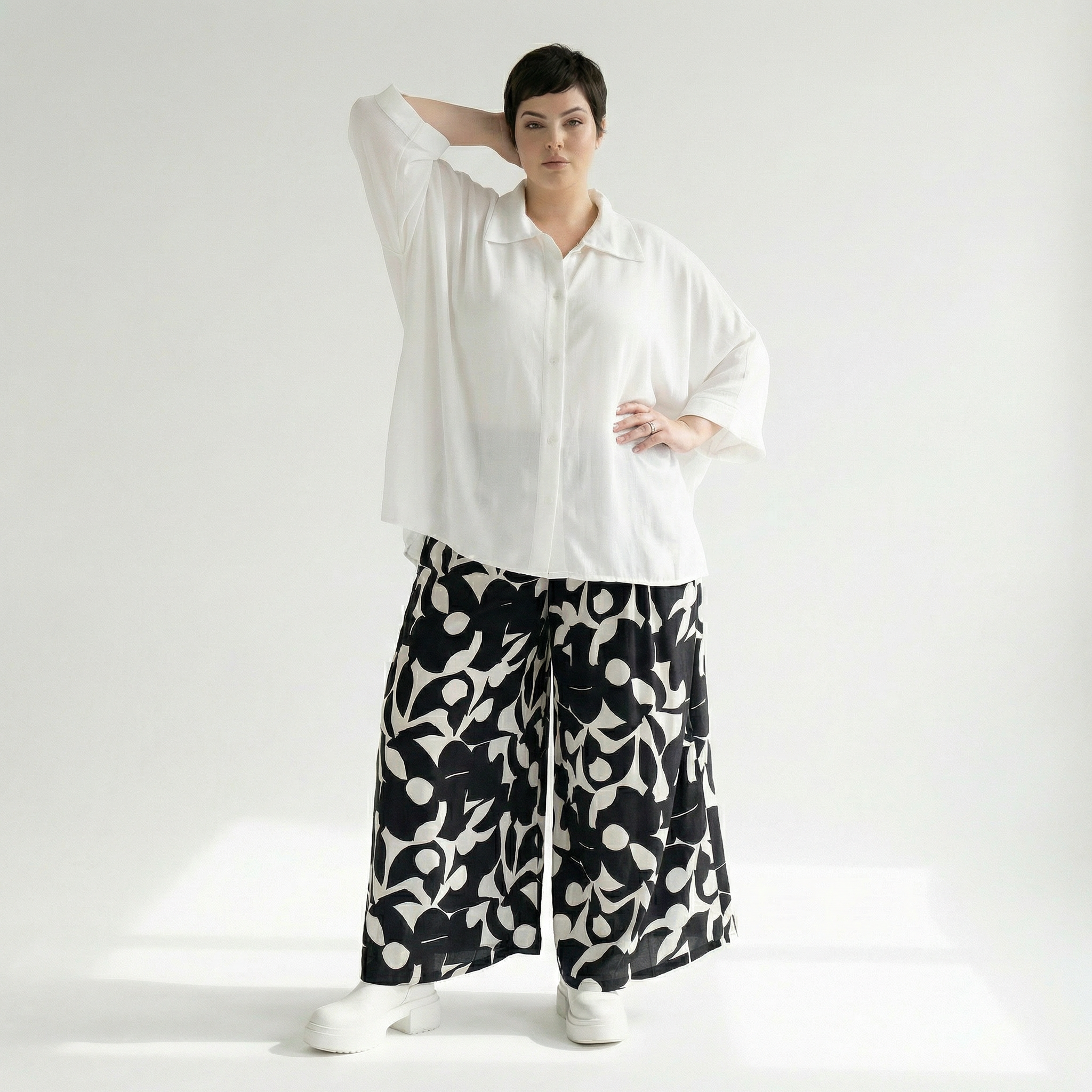  Palazzo Hose von AKH Fashion aus Viskose, 1471.07063, Schwarz/Weiß, Muster, Ausgefallen