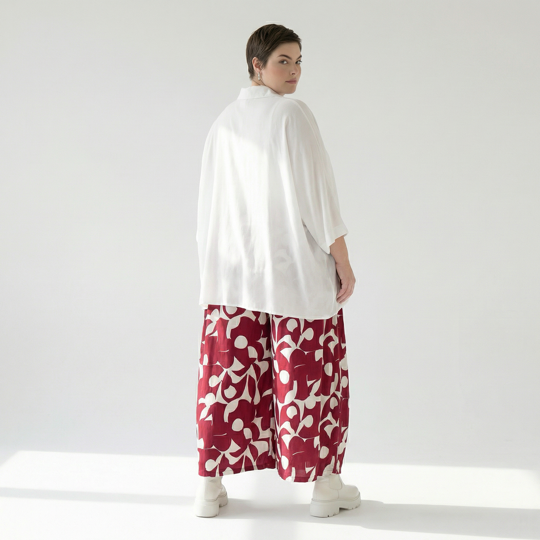  Palazzo Hose von AKH Fashion aus Viskose, 1471.07063, Weinrot/Weiß, Muster, Ausgefallen