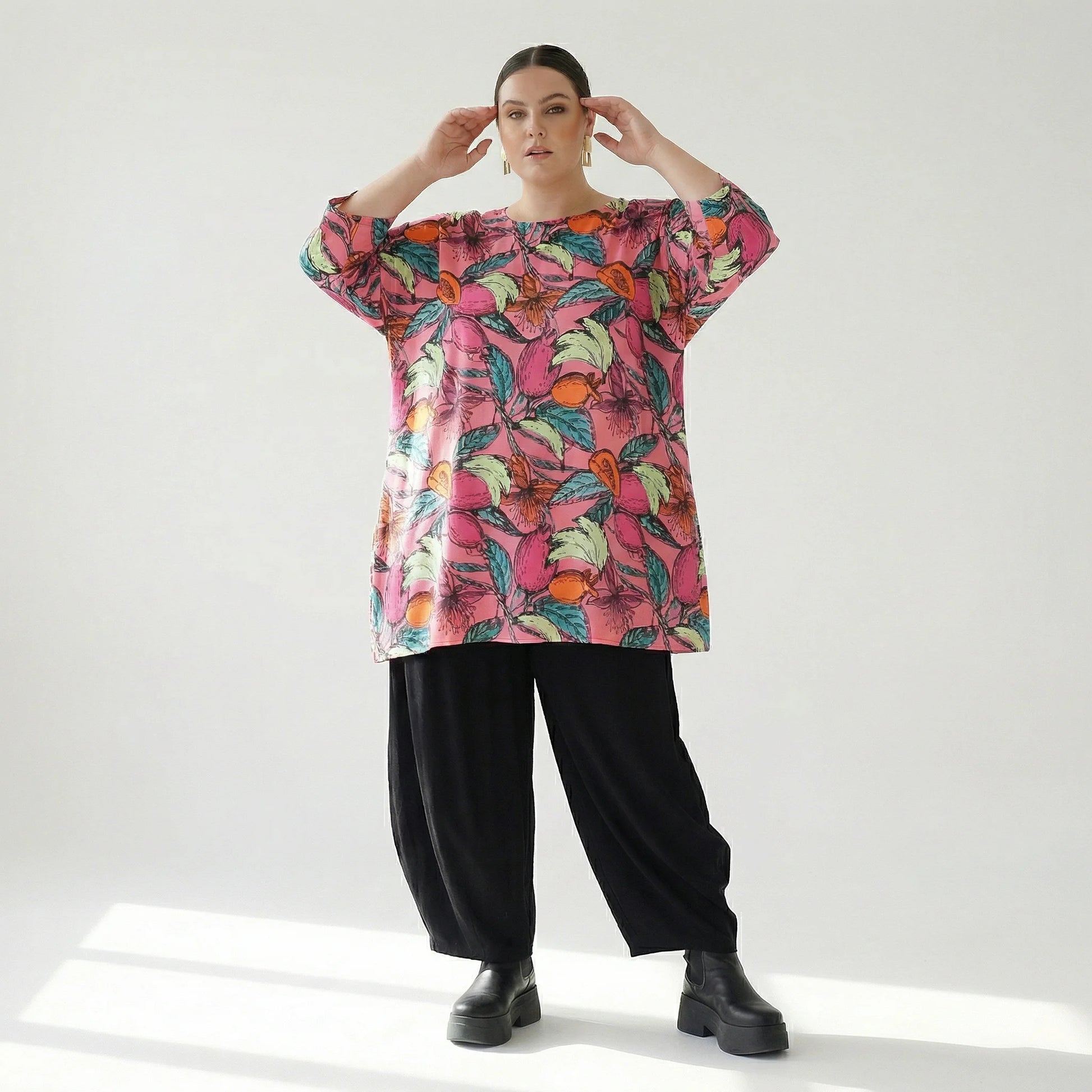  A-Form Bigshirt von AKH Fashion aus Baumwolle, 1507.00593, Rosa/Multi, Blumen, Ausgefallen