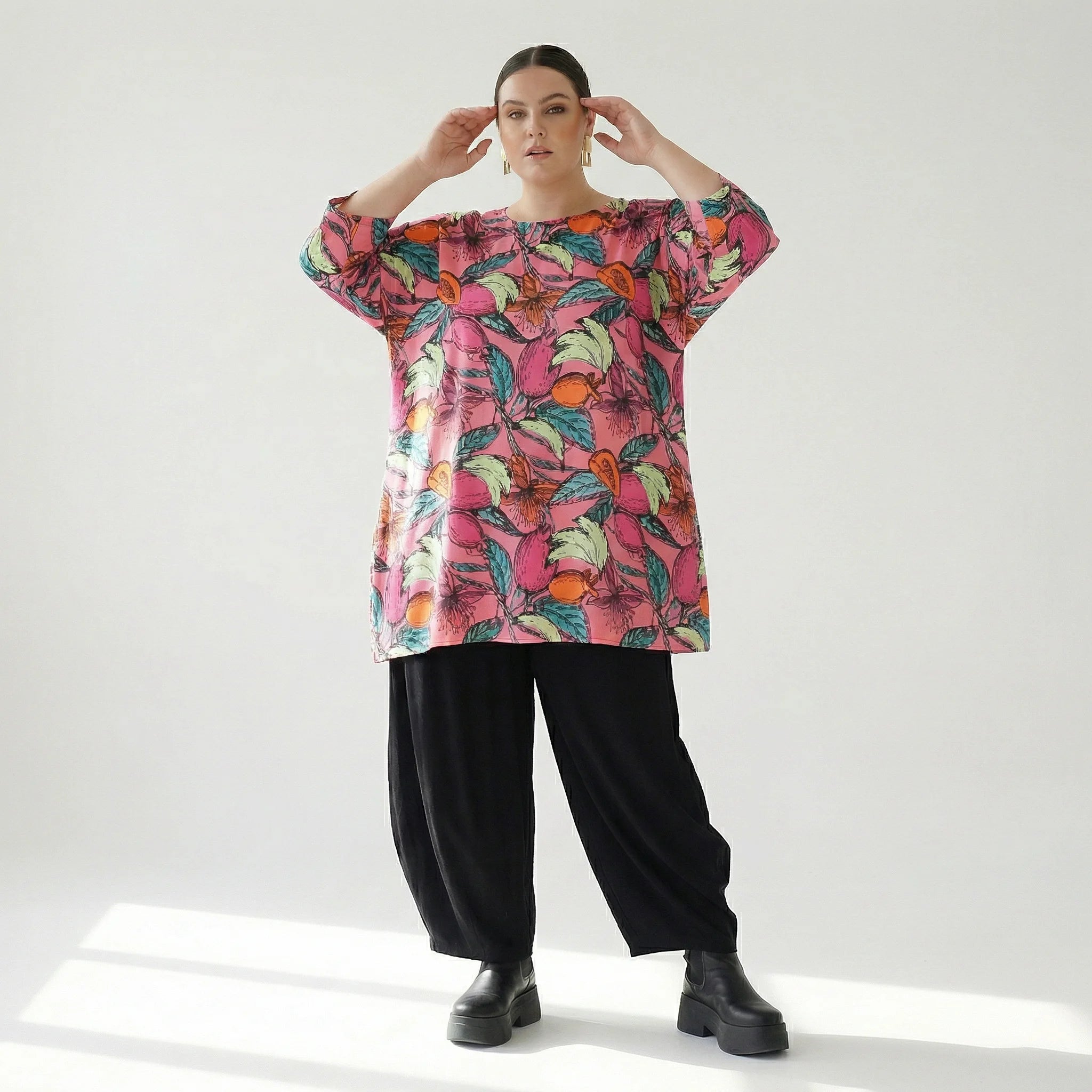  A-Form Bigshirt von AKH Fashion aus Baumwolle, 1507.00593, Rosa/Multi, Blumen, Ausgefallen