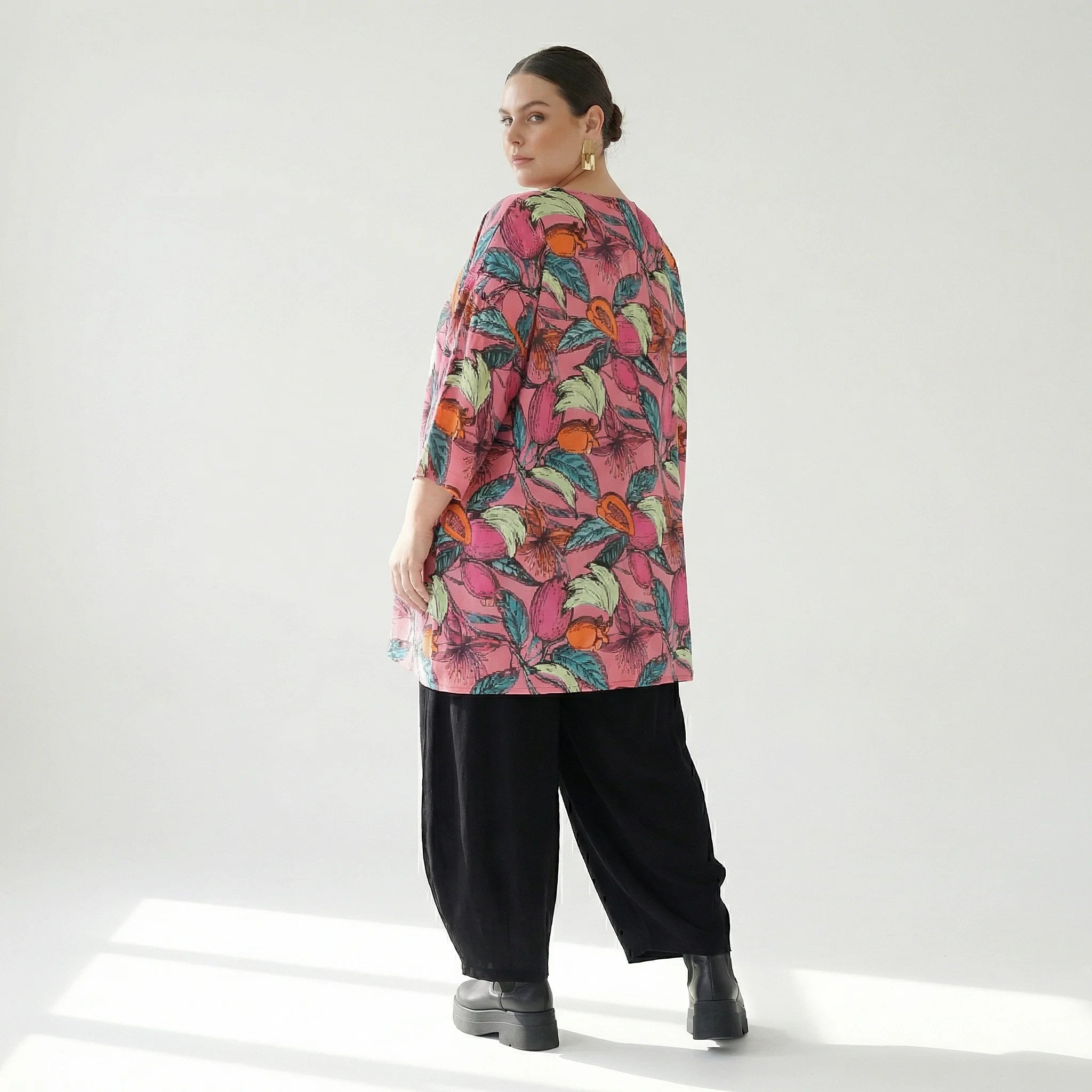  A-Form Bigshirt von AKH Fashion aus Baumwolle, 1507.00593, Rosa/Multi, Blumen, Ausgefallen