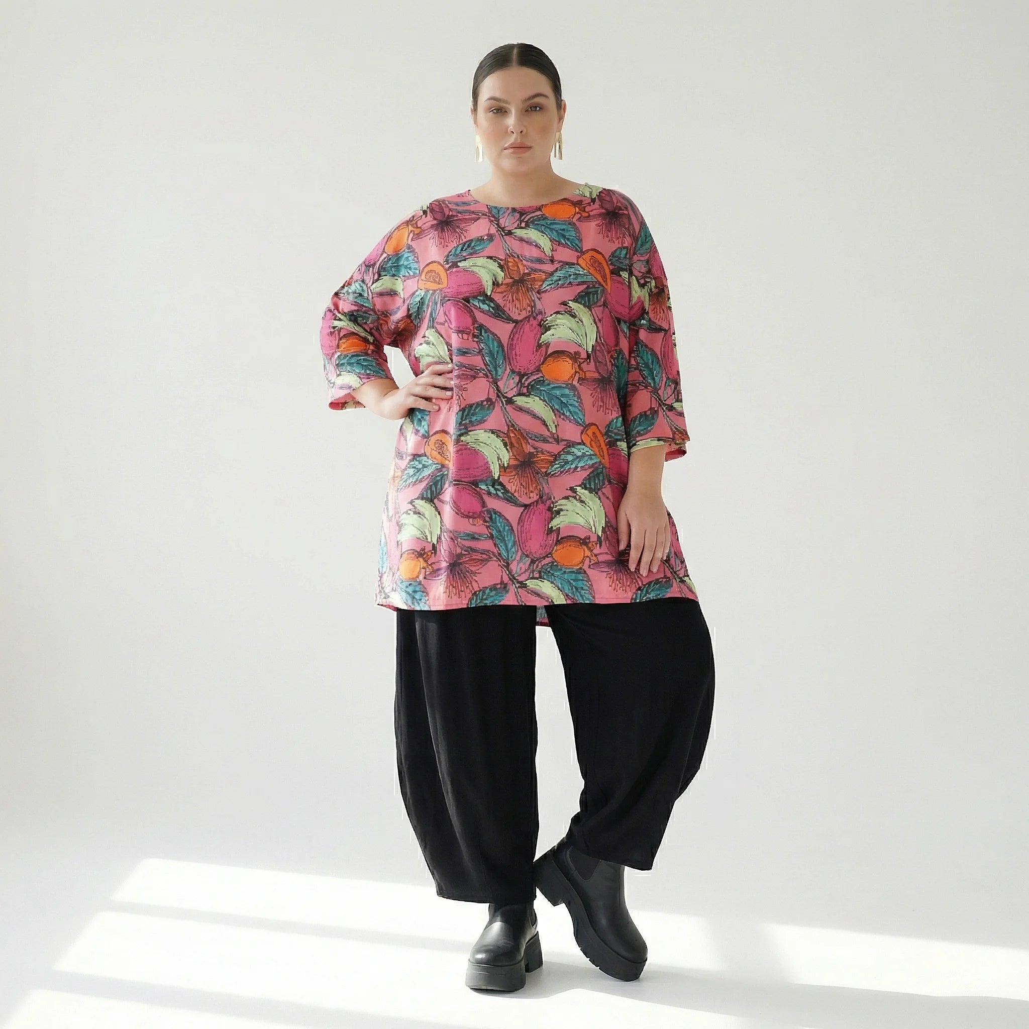  A-Form Bigshirt von AKH Fashion aus Baumwolle, 1507.00593, Rosa/Multi, Blumen, Ausgefallen