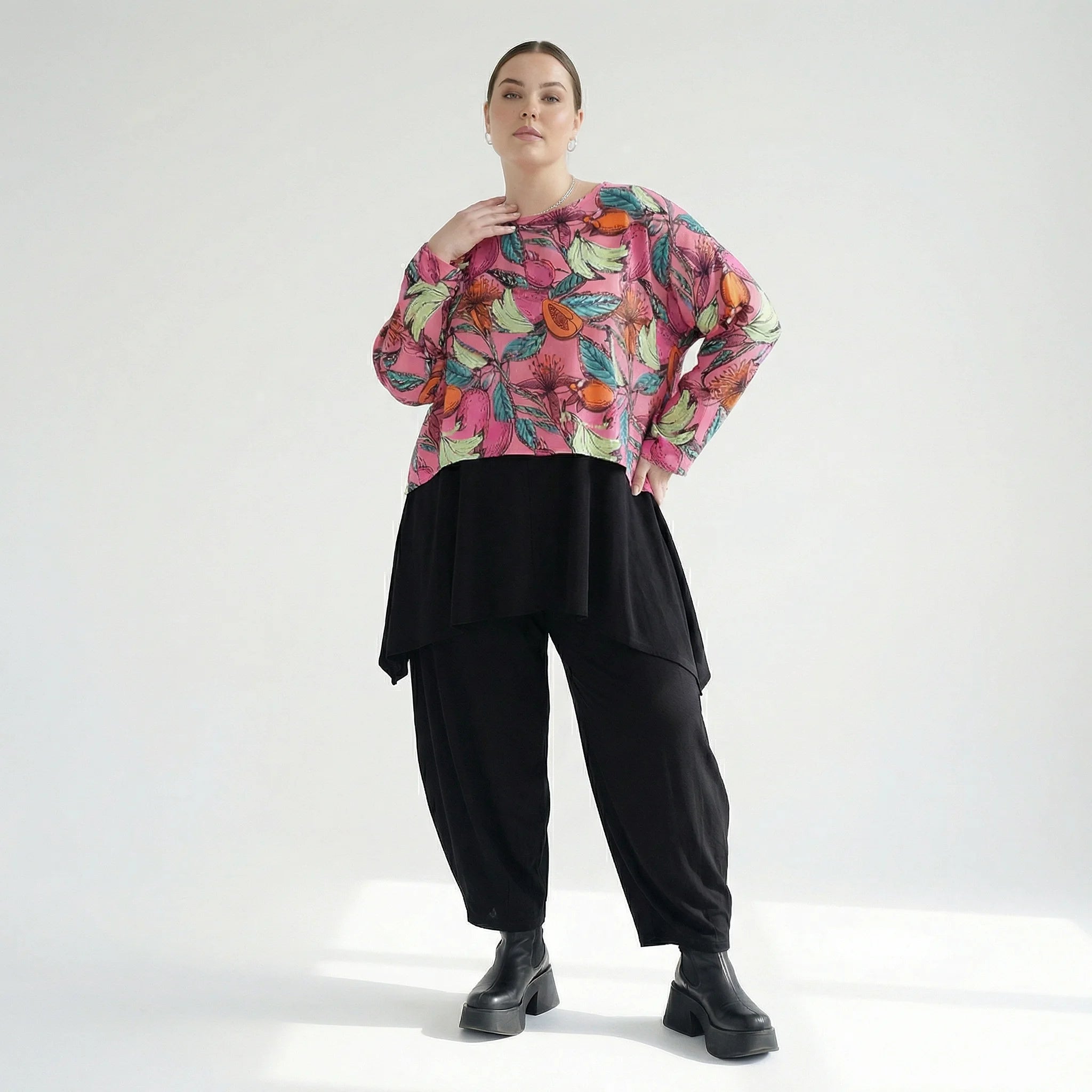  AKH Fashion Überwurf in kastiger Form, aus Baumwolle, 1507.07011, Rosa/Multi, Blumen