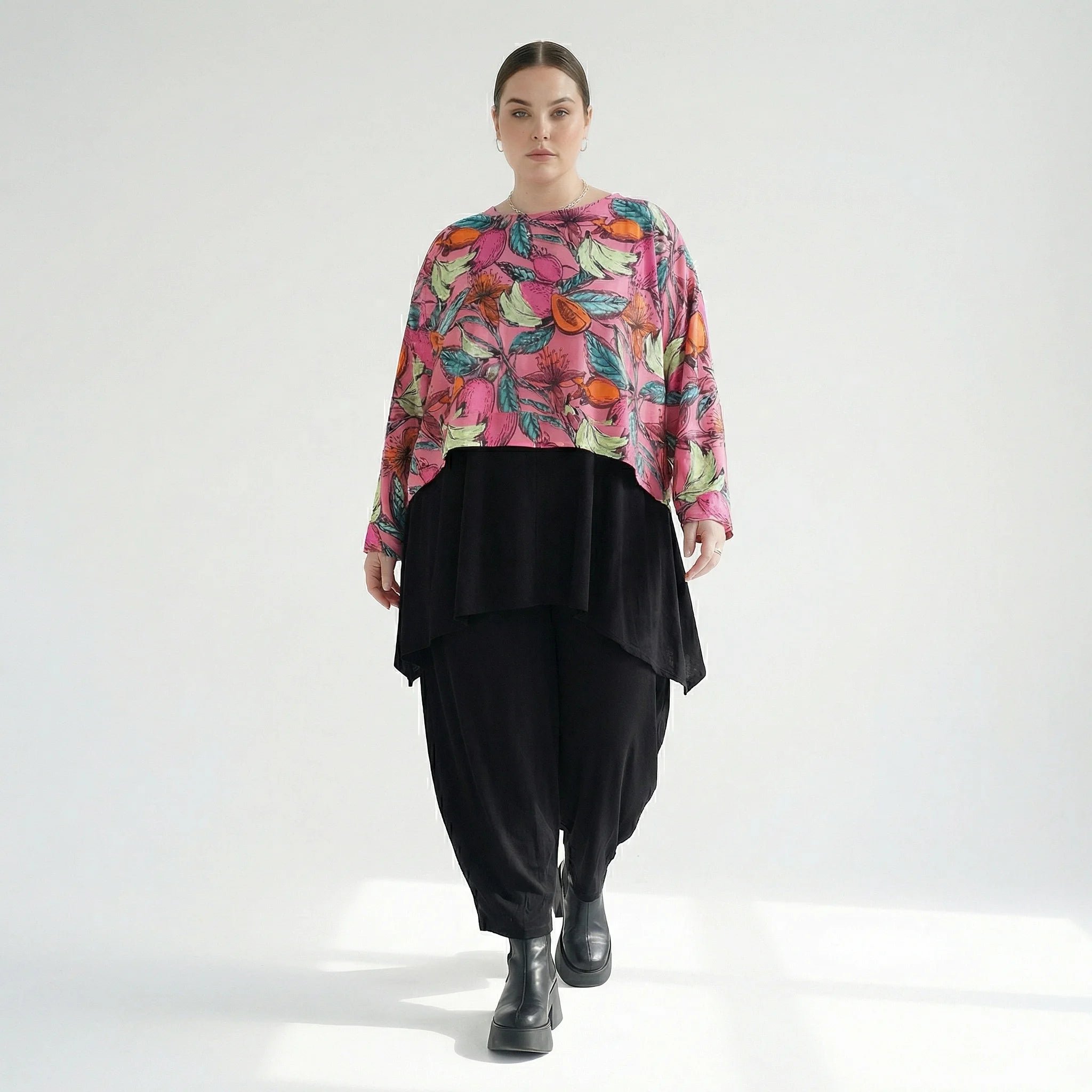  AKH Fashion Überwurf in kastiger Form, aus Baumwolle, 1507.07011, Rosa/Multi, Blumen