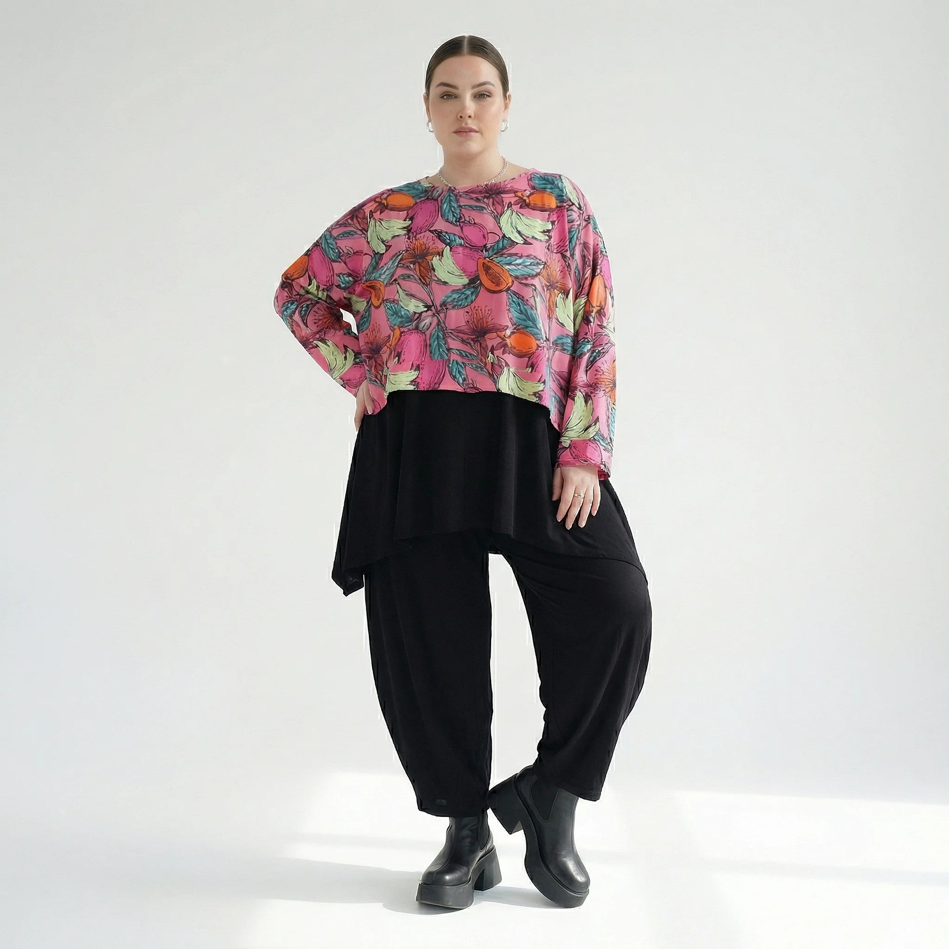  AKH Fashion Überwurf in kastiger Form, aus Baumwolle, 1507.07011, Rosa/Multi, Blumen