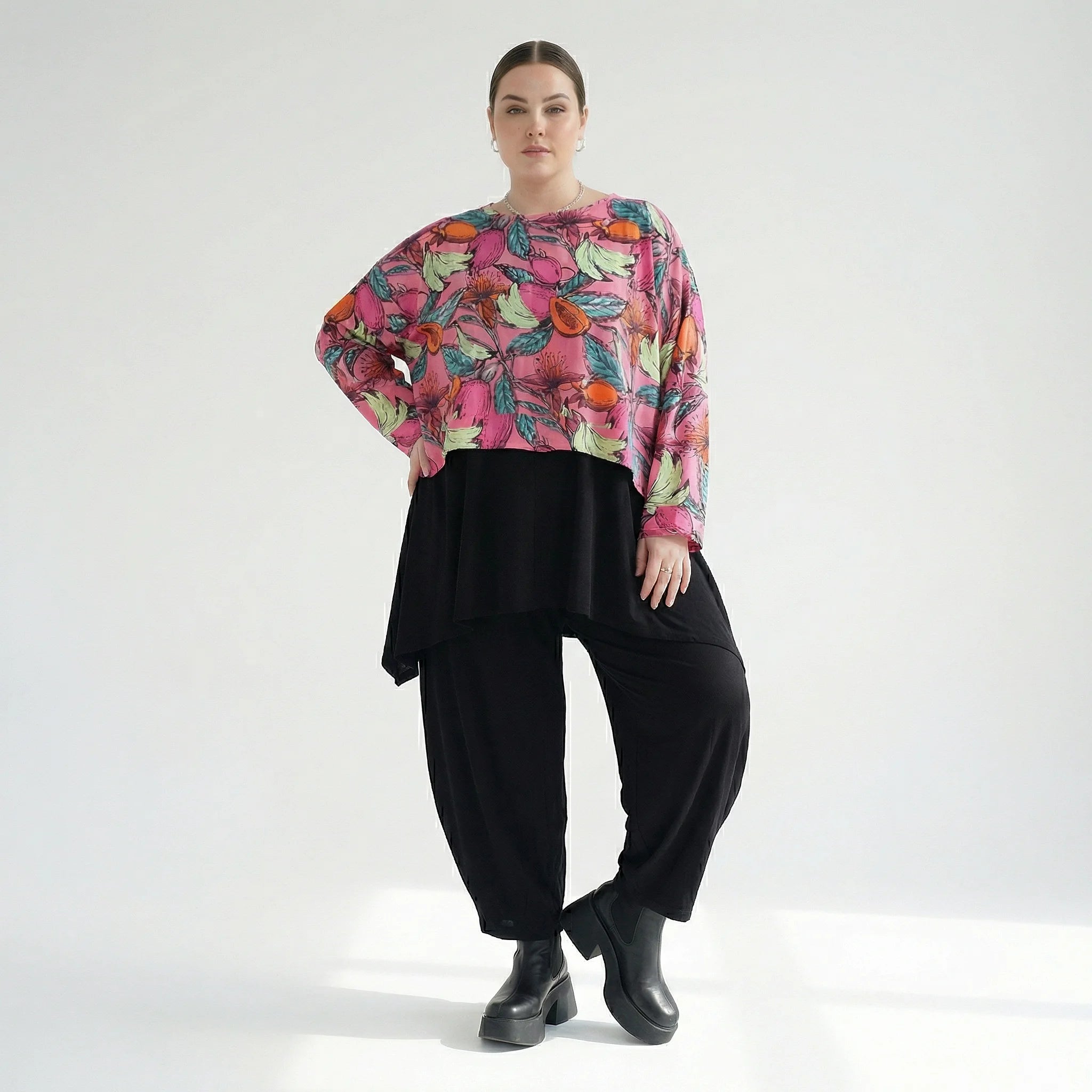  AKH Fashion Überwurf in kastiger Form, aus Baumwolle, 1507.07011, Rosa/Multi, Blumen