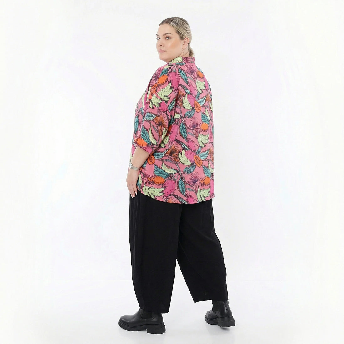  AKH Fashion Bluse in gerundeter Form, aus Baumwolle, 1507.07092, Rosa/Multi, Blumen