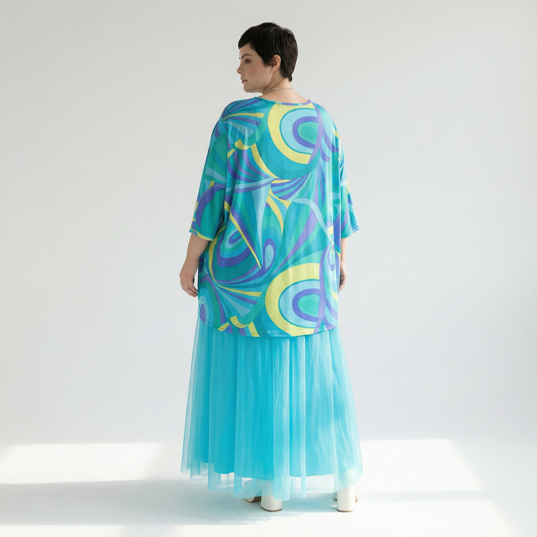  A-Form Bigshirt von AKH Fashion aus Baumwolle, 1508.00593, Grün/Multi, Abstrakt, Ausgefallen