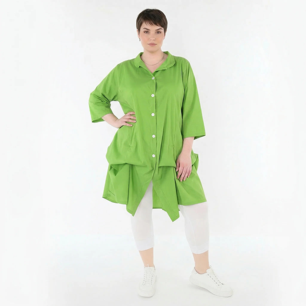 Zeitlos stilvolle Glockenform Bluse im Lagenlook aus fein leichter Baumwollmischung, Apfelgrün