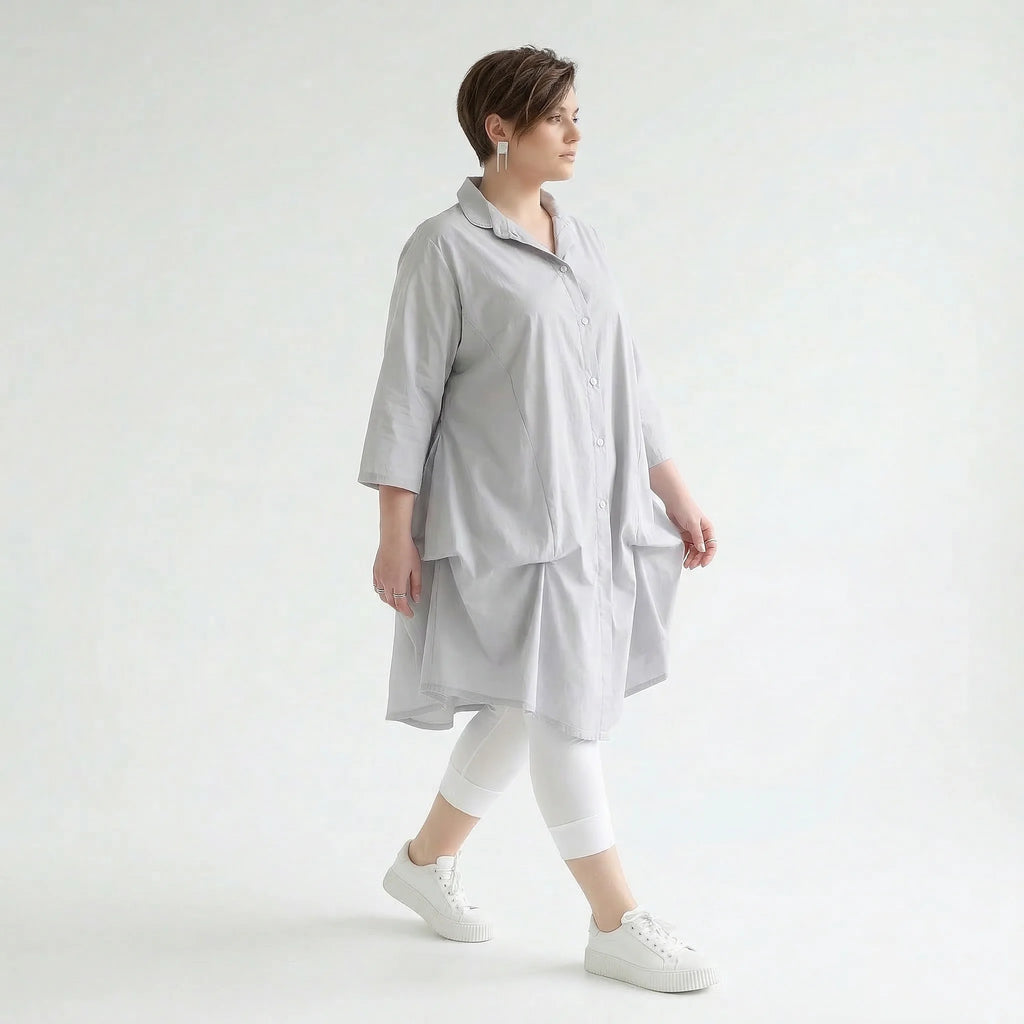 Elegante Glockenform Bluse im lässigen Lagenlook aus feiner, leicht luftiger Popeline, Grau