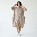 Luftig-leichte Ballon Bluse im Oversize Lagenlook aus Popeline mit Nahttaschen, Beige