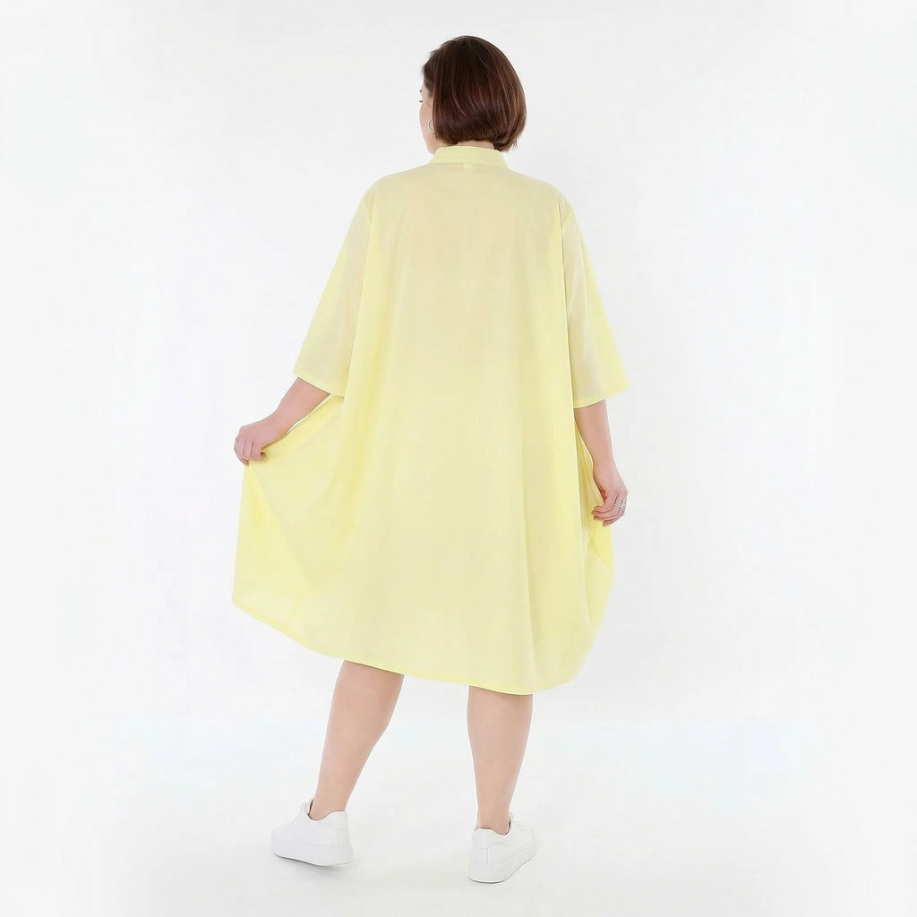 Luftige Oversize Bluse im ausgefallenen Ballon Lagenlook aus feiner Popeline mit Stehkragen, Gelb