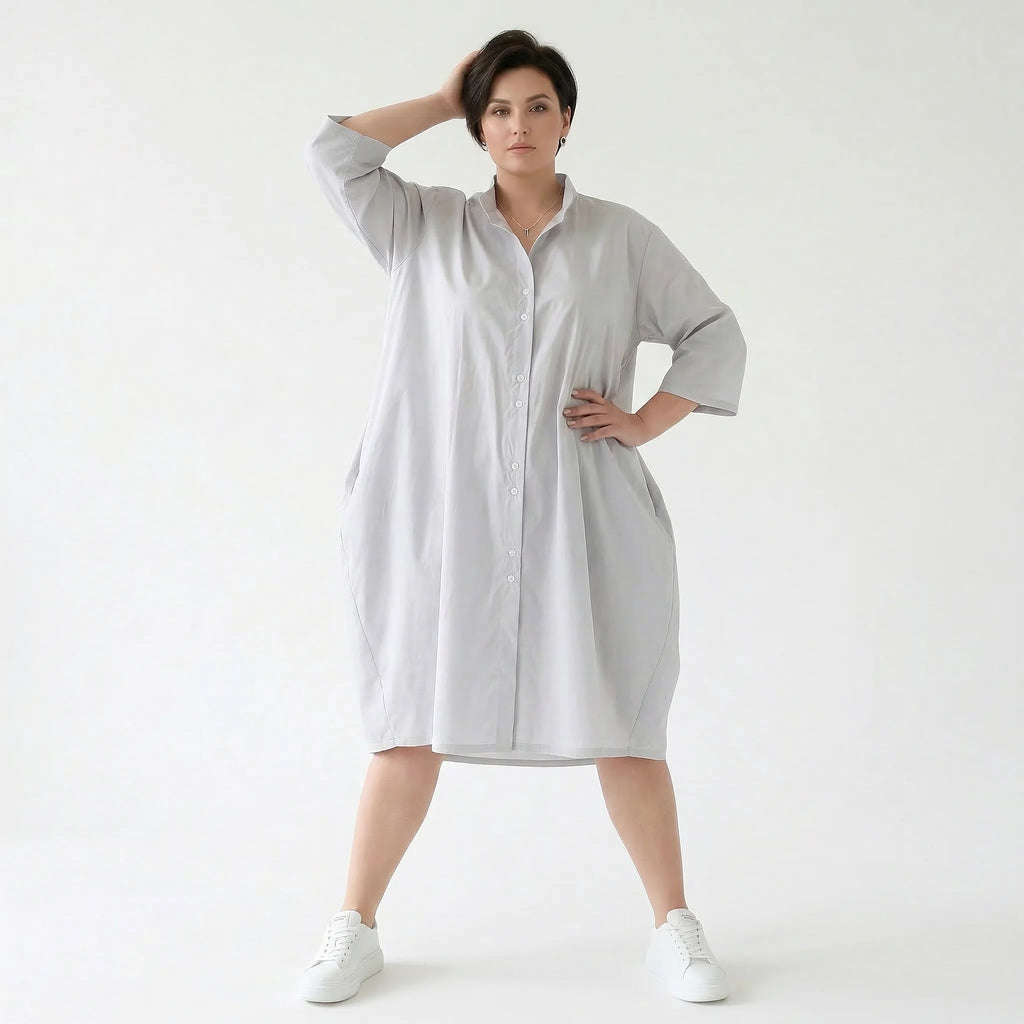 Stilvolle Oversize Bluse im ausgefallen luftigen Lagenlook aus feiner Baumwoll-Popeline, Grau
