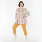 Zeitlos stilvolles Glockenform Shirt aus fein weichem Jersey für legeren Oversize Lagenlook, Ecru/Rosa/Multi