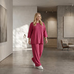 Ausgefallen legeres Oversize A-Form Shirt im soften fließenden Lagenlook mit Waffelstruktur, Fuchsia